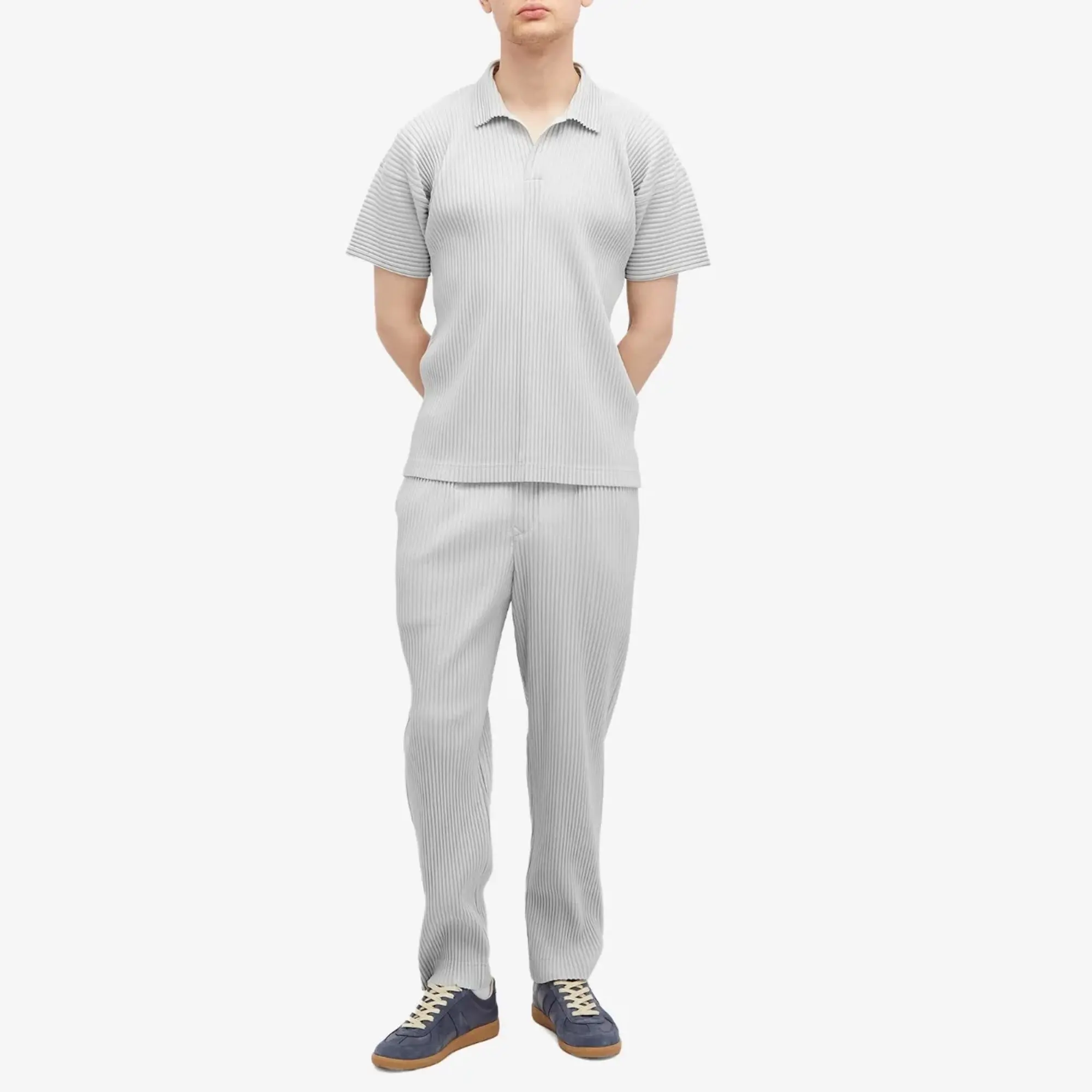 Homme Plissé Issey Miyake Men's Pleated Polo Shirt Grey
