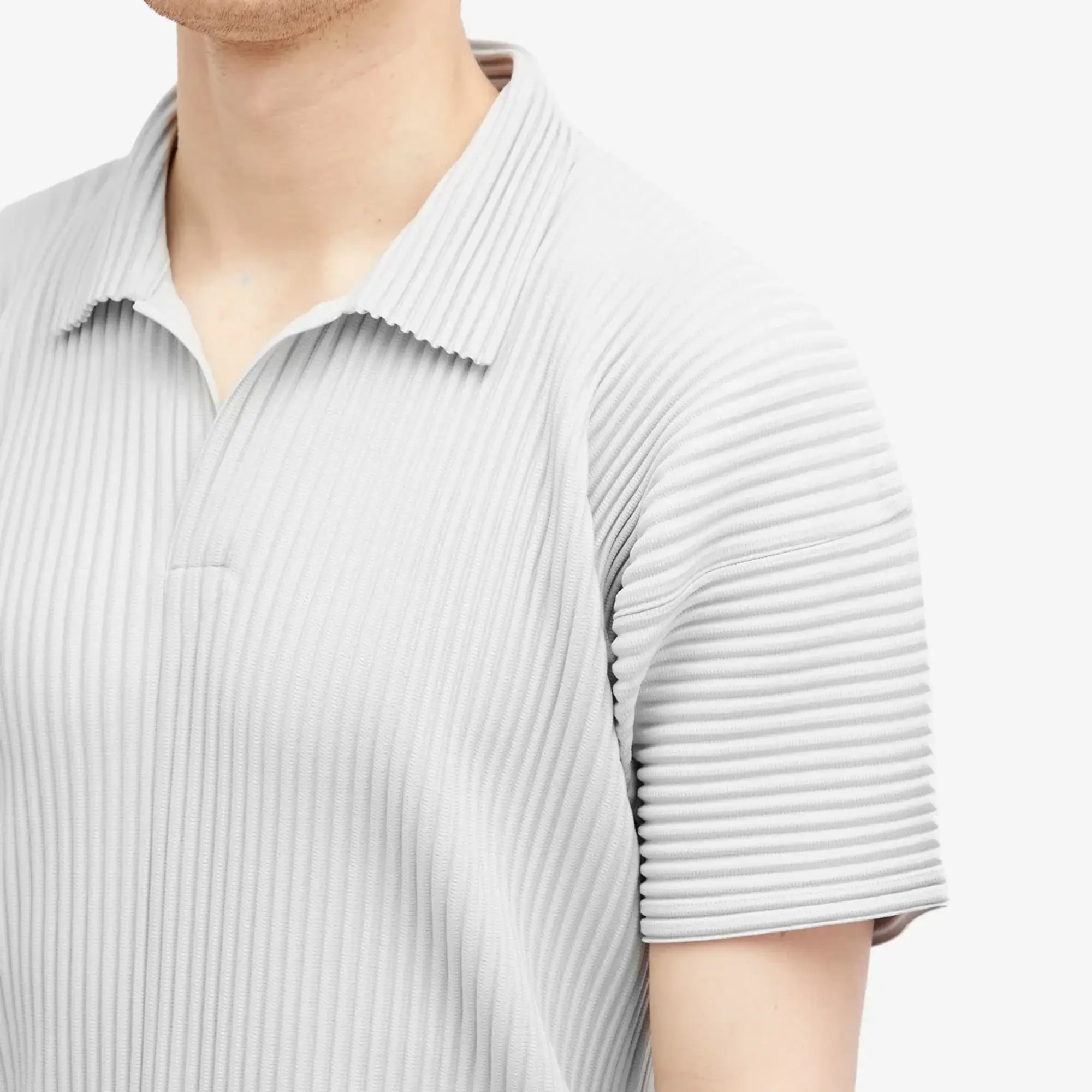 Homme Plissé Issey Miyake Men's Pleated Polo Shirt Grey