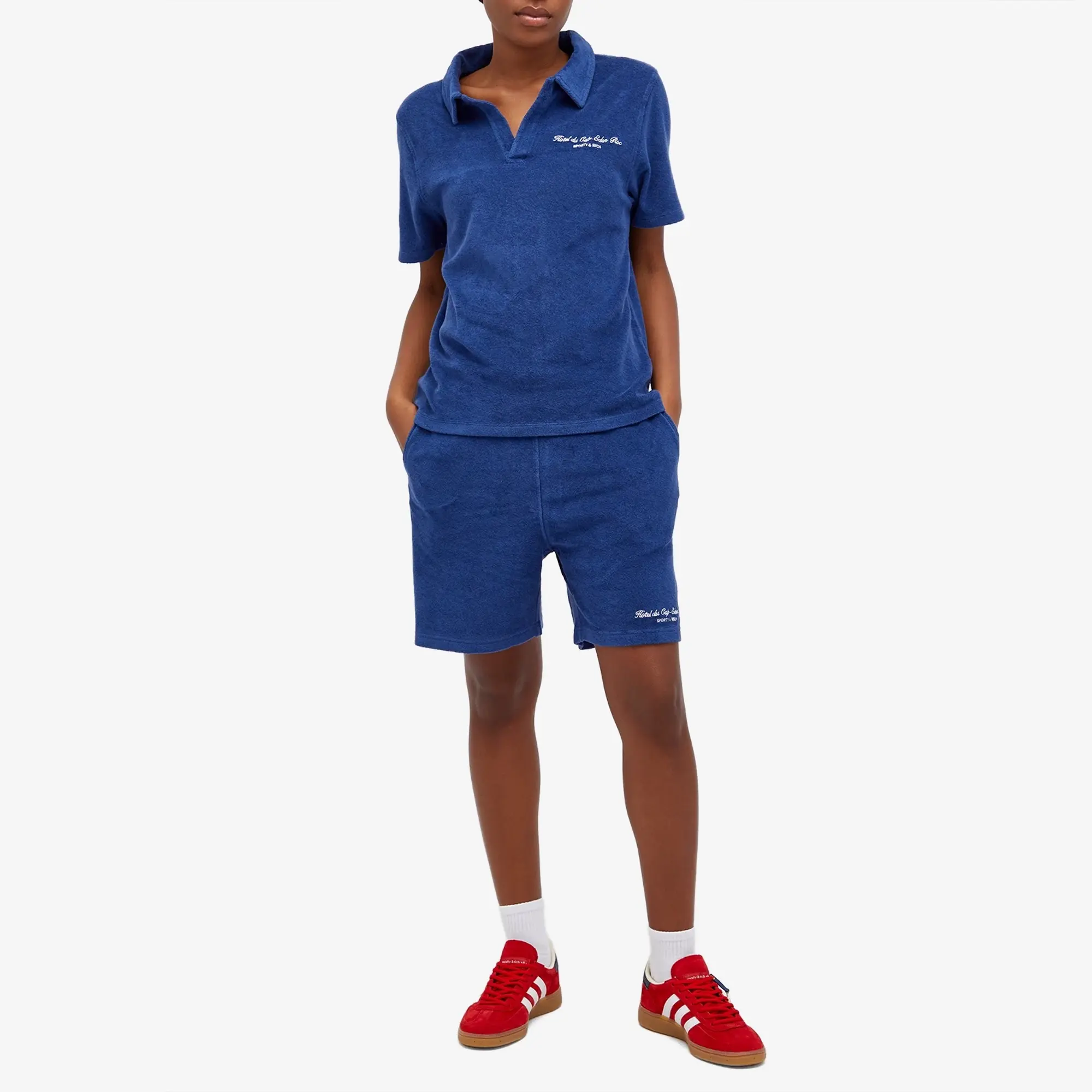Sporty & Rich Hotel du Cap Cursive Terry Short Indigo White
