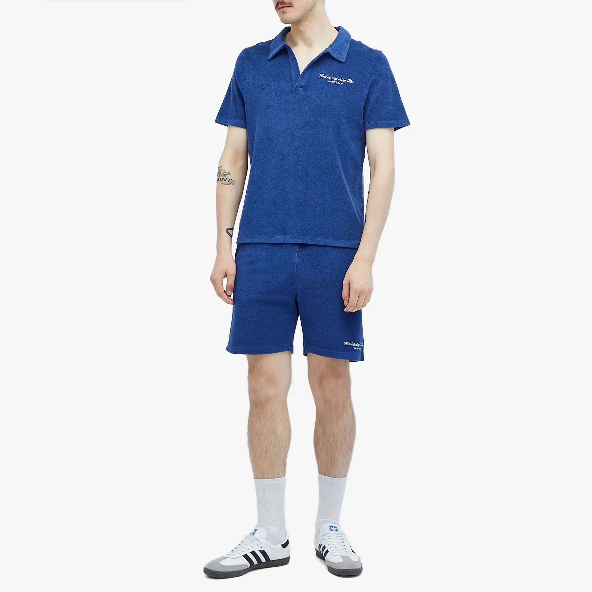 Sporty & Rich Hotel du Cap Cursive Terry Short Indigo White
