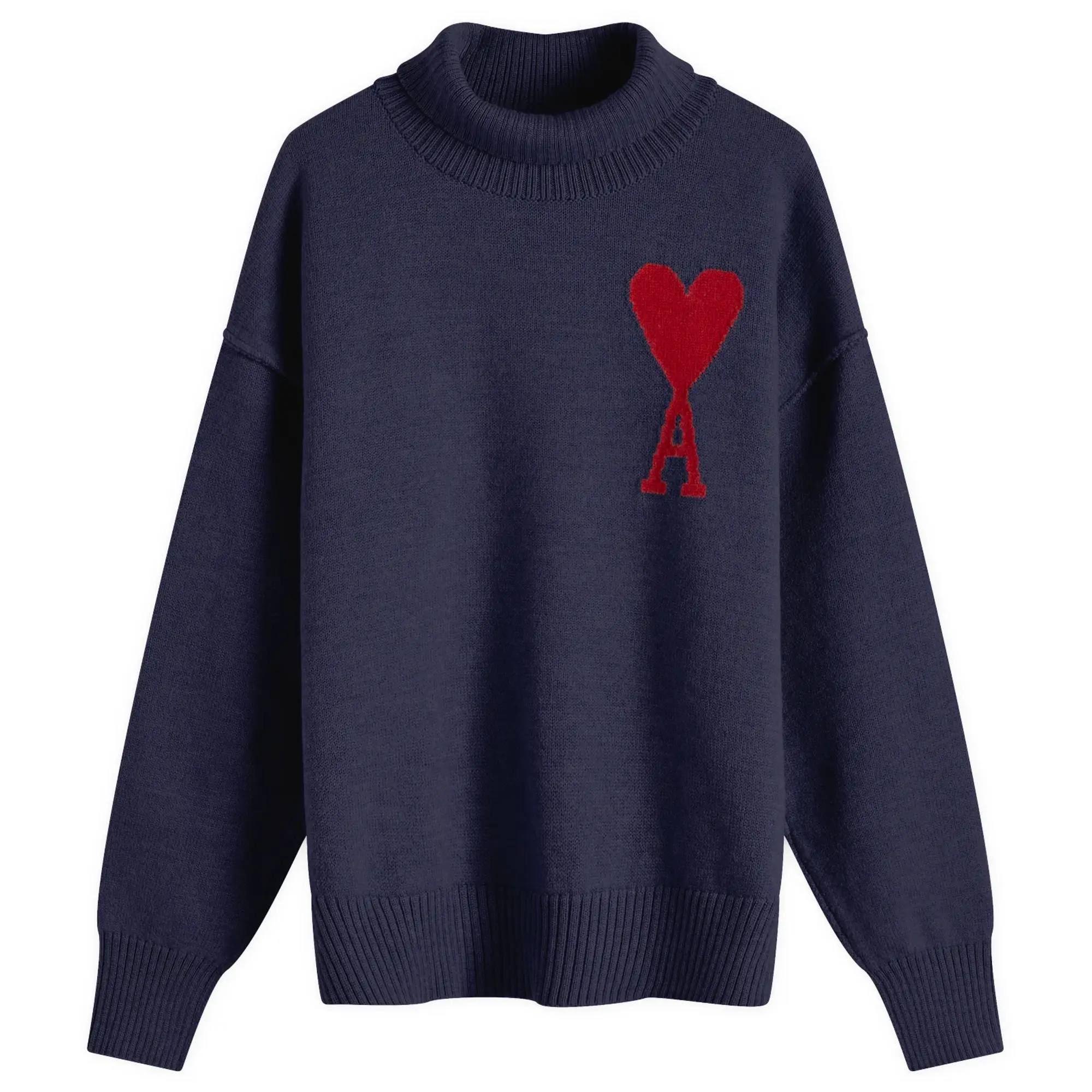 AMI Paris Men's Large A Heart Crew Neck Jumper Navy/Red