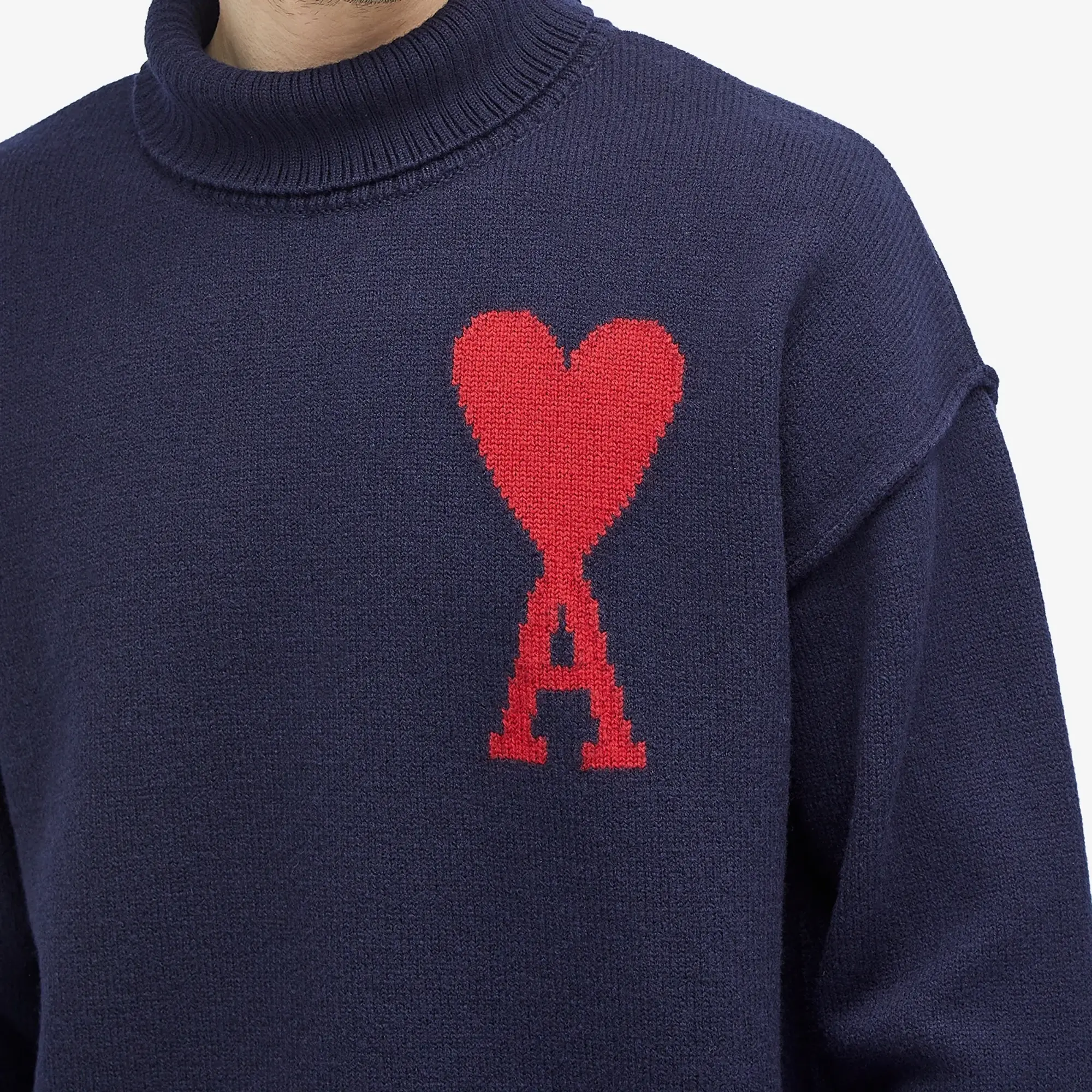 AMI Paris Men's Large A Heart Crew Neck Jumper Navy/Red