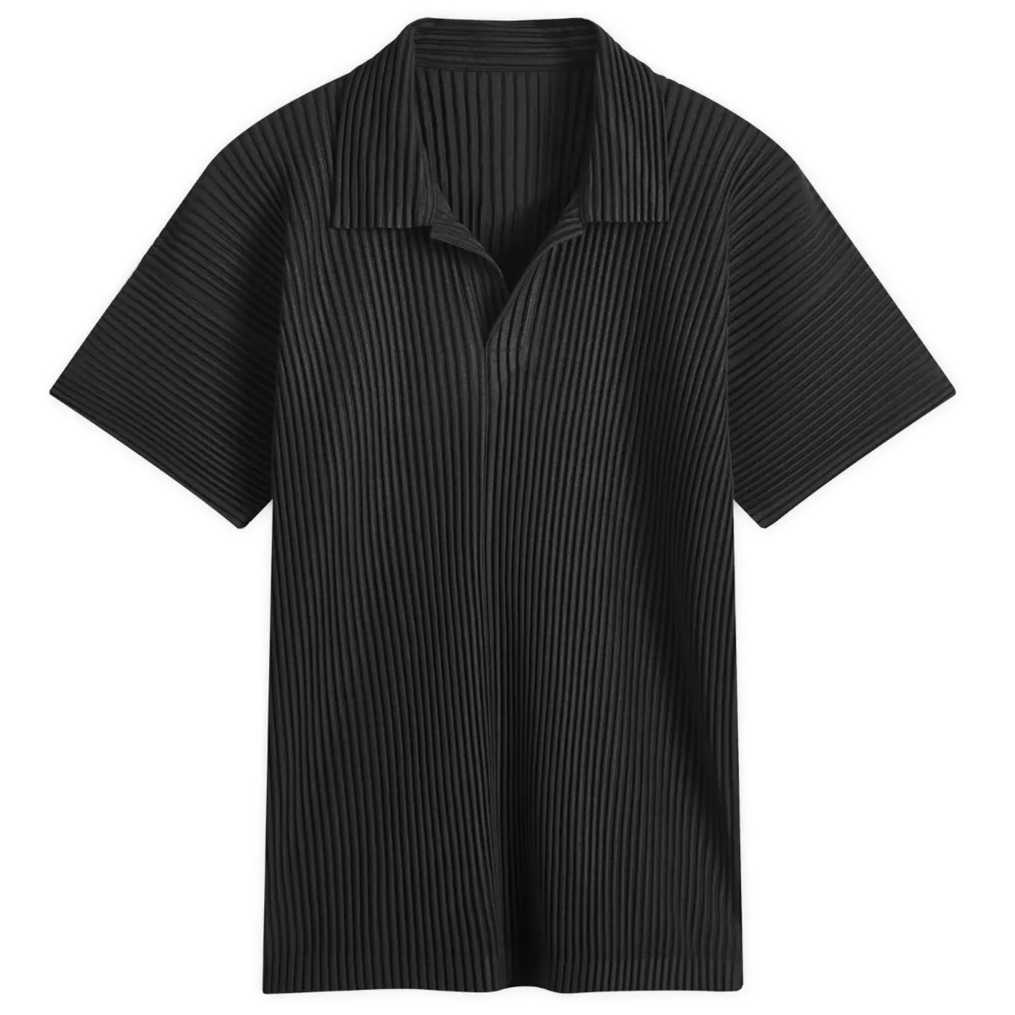 Homme Plissé Issey Miyake Men's Pleated Polo Shirt Black
