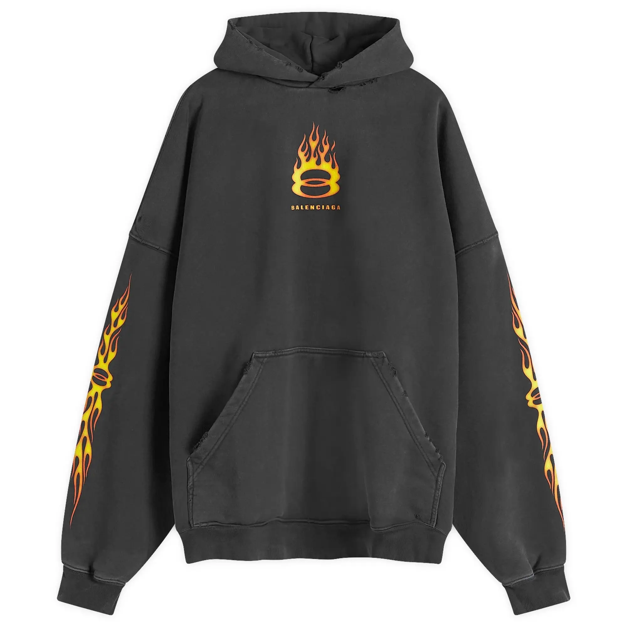 Balenciaga Men's Oversized Flame Hoody Washed Out Black