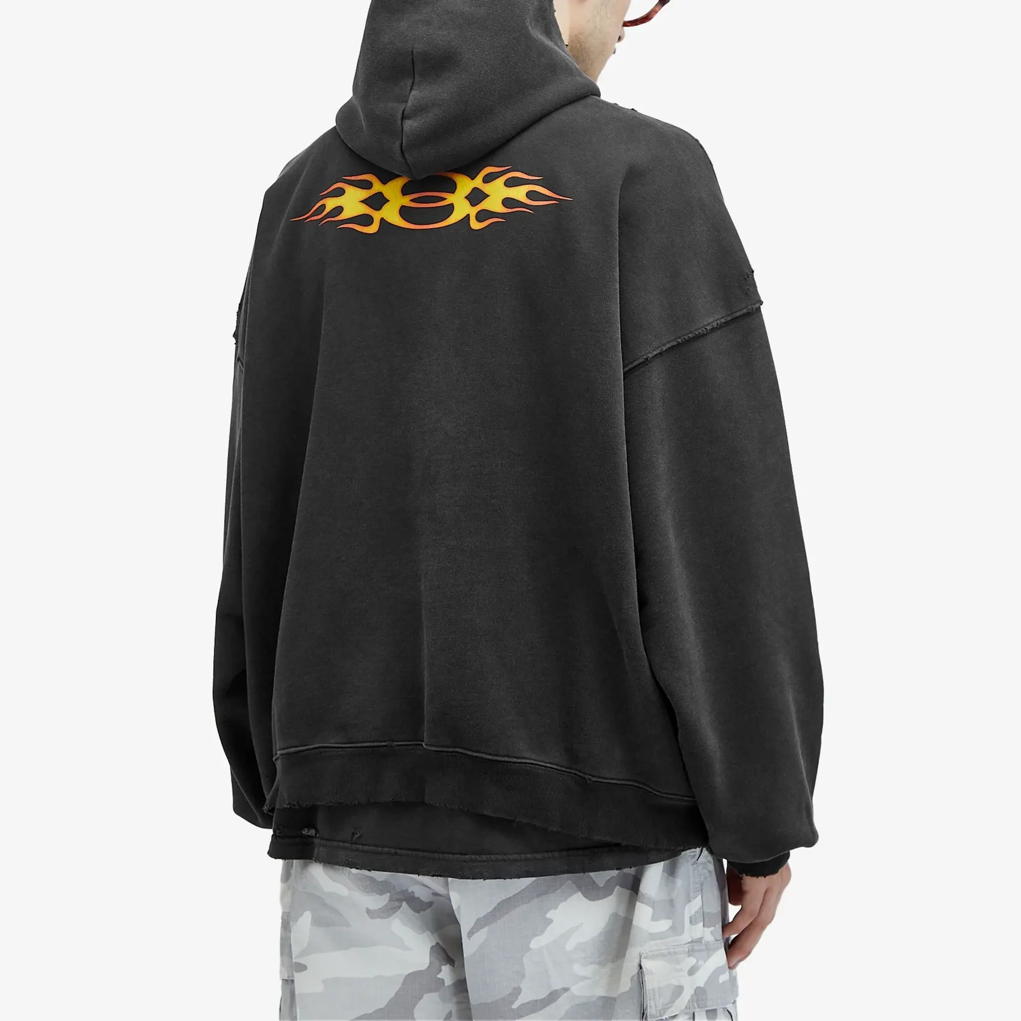 Balenciaga Men's Oversized Flame Hoody Washed Out Black