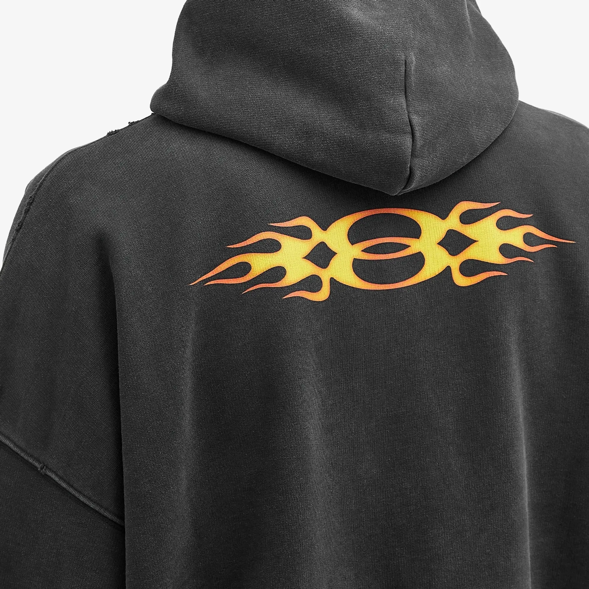 Balenciaga Men's Oversized Flame Hoody Washed Out Black