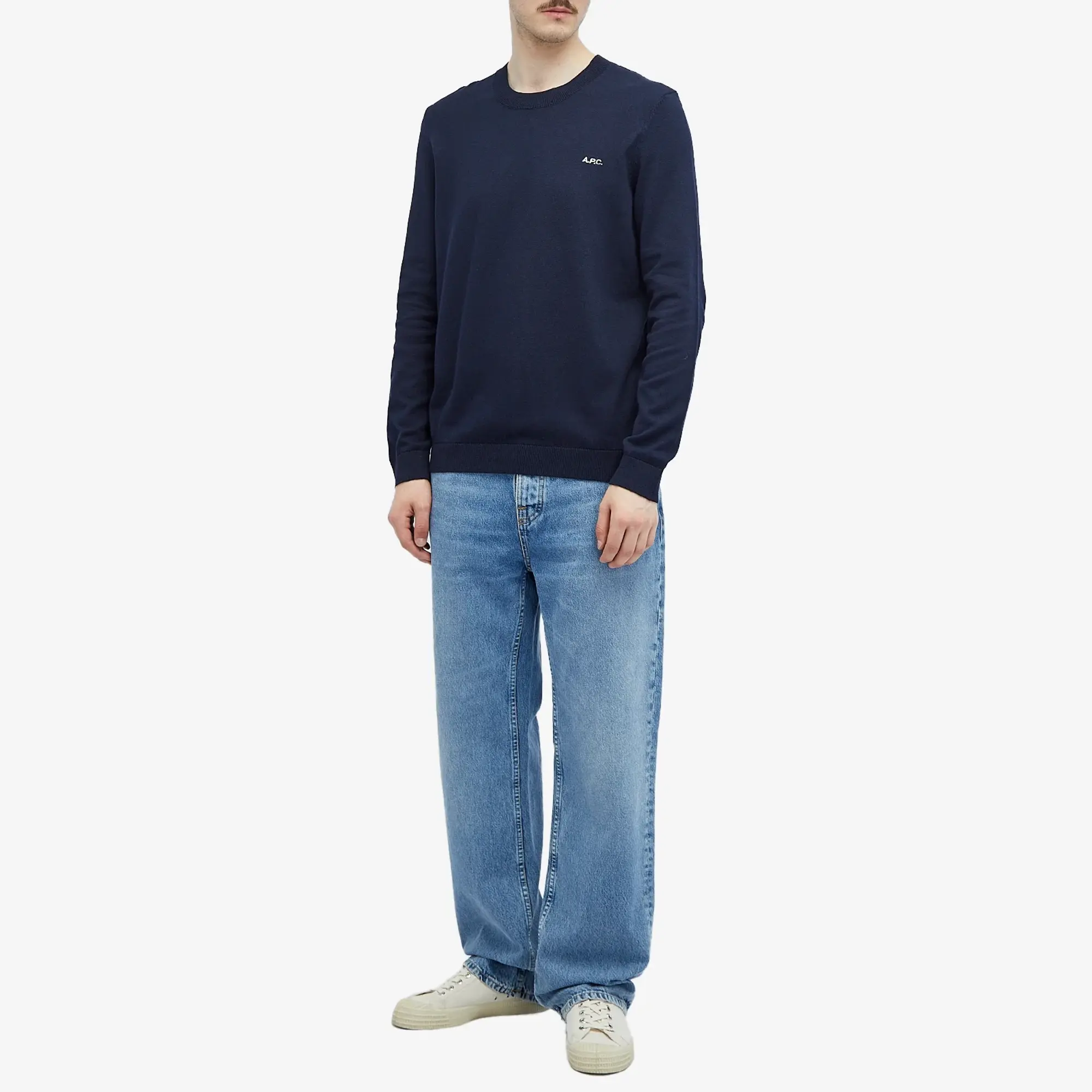 A.P.C. Men's Amir Logo Crew Neck Jumper Dark Navy/White