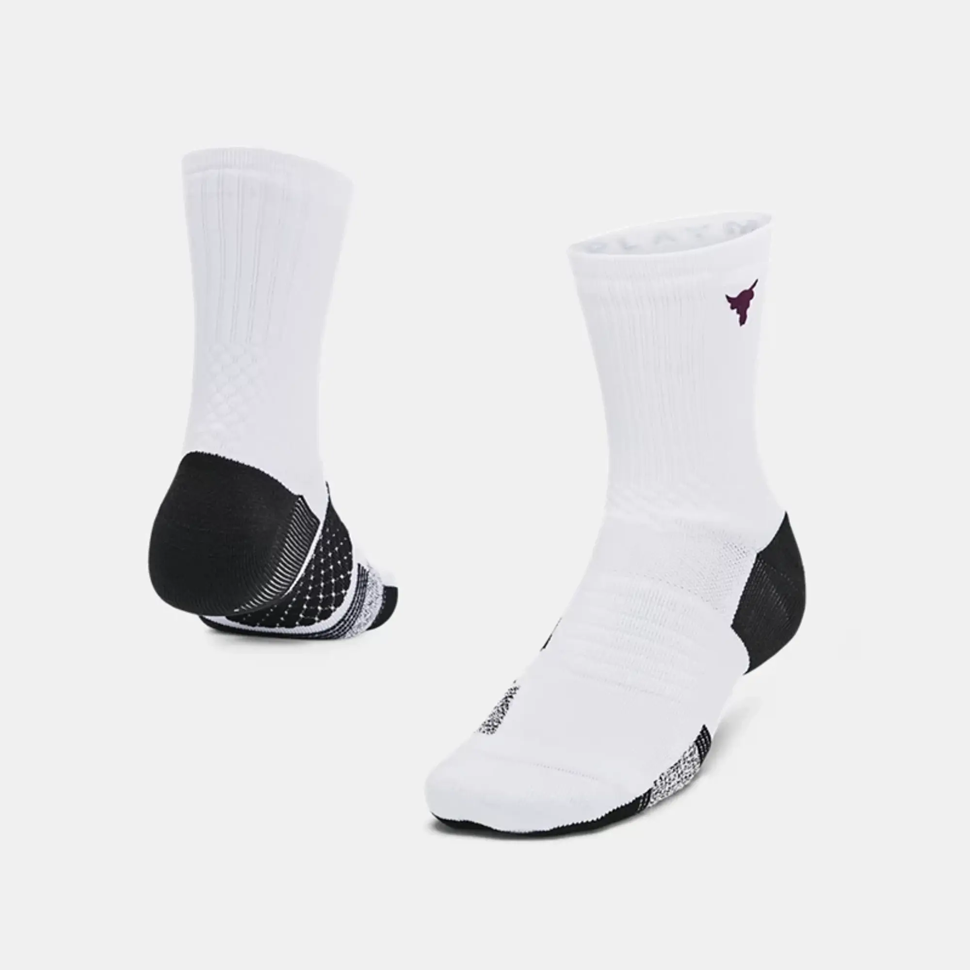 Under Armour Unisex Project Rock ArmourDry™ Playmaker Mid-Crew Socks White / Black / Purple Gemini M