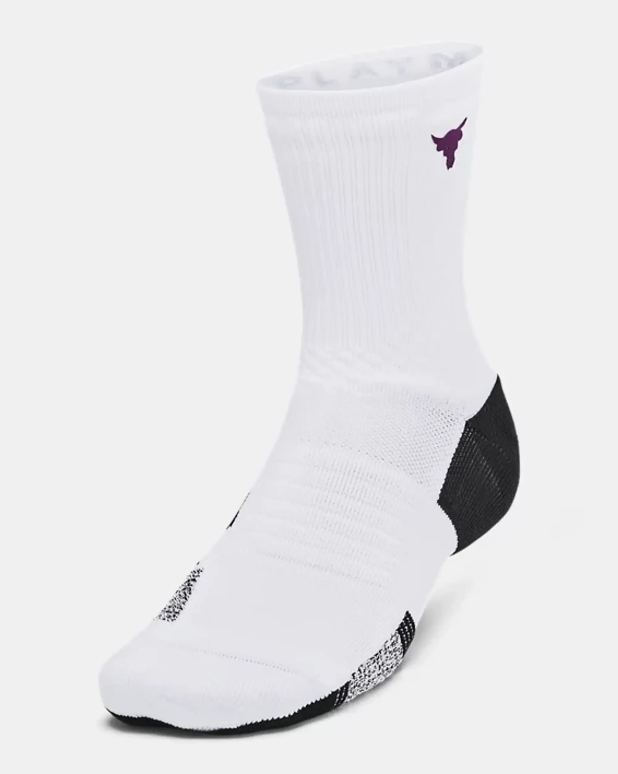 Under Armour Unisex Project Rock ArmourDry™ Playmaker Mid-Crew Socks White / Black / Purple Gemini M