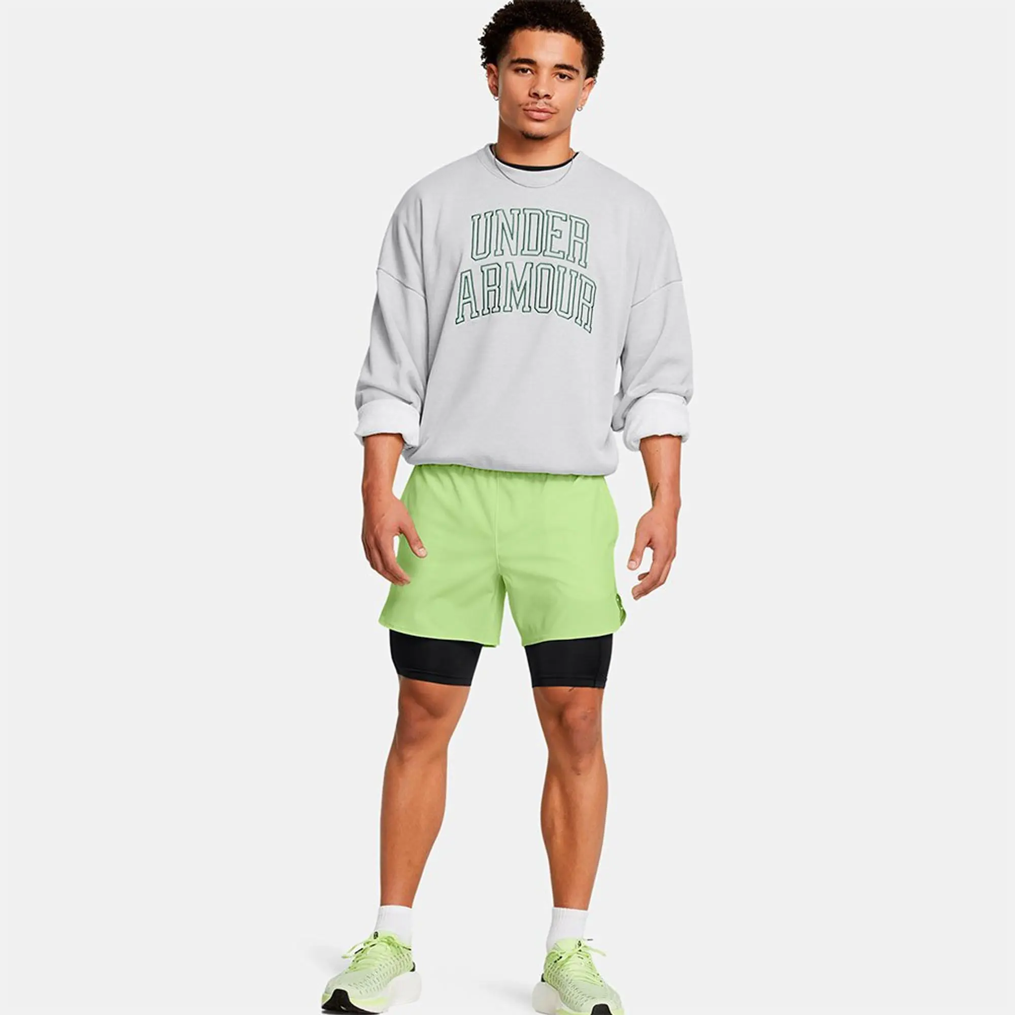 Men's  Under Armour  Icon Heavyweight Terry Oversized Crew Mod Gray Light Heather / Forest Green L