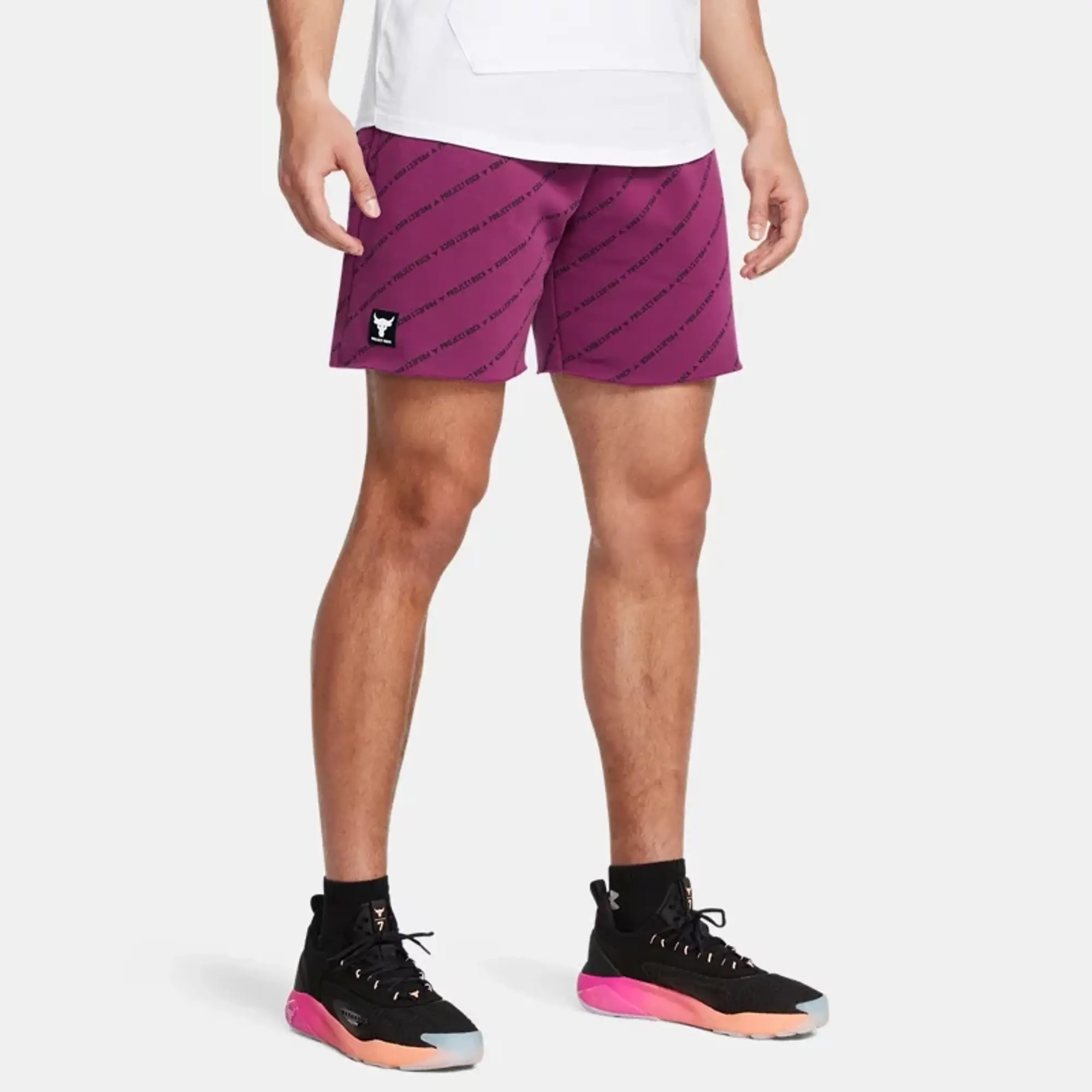 Under Armour Men's Project Rock Icon Fleece Printed Badge Of Honor Shorts Purple Gemini / Black S