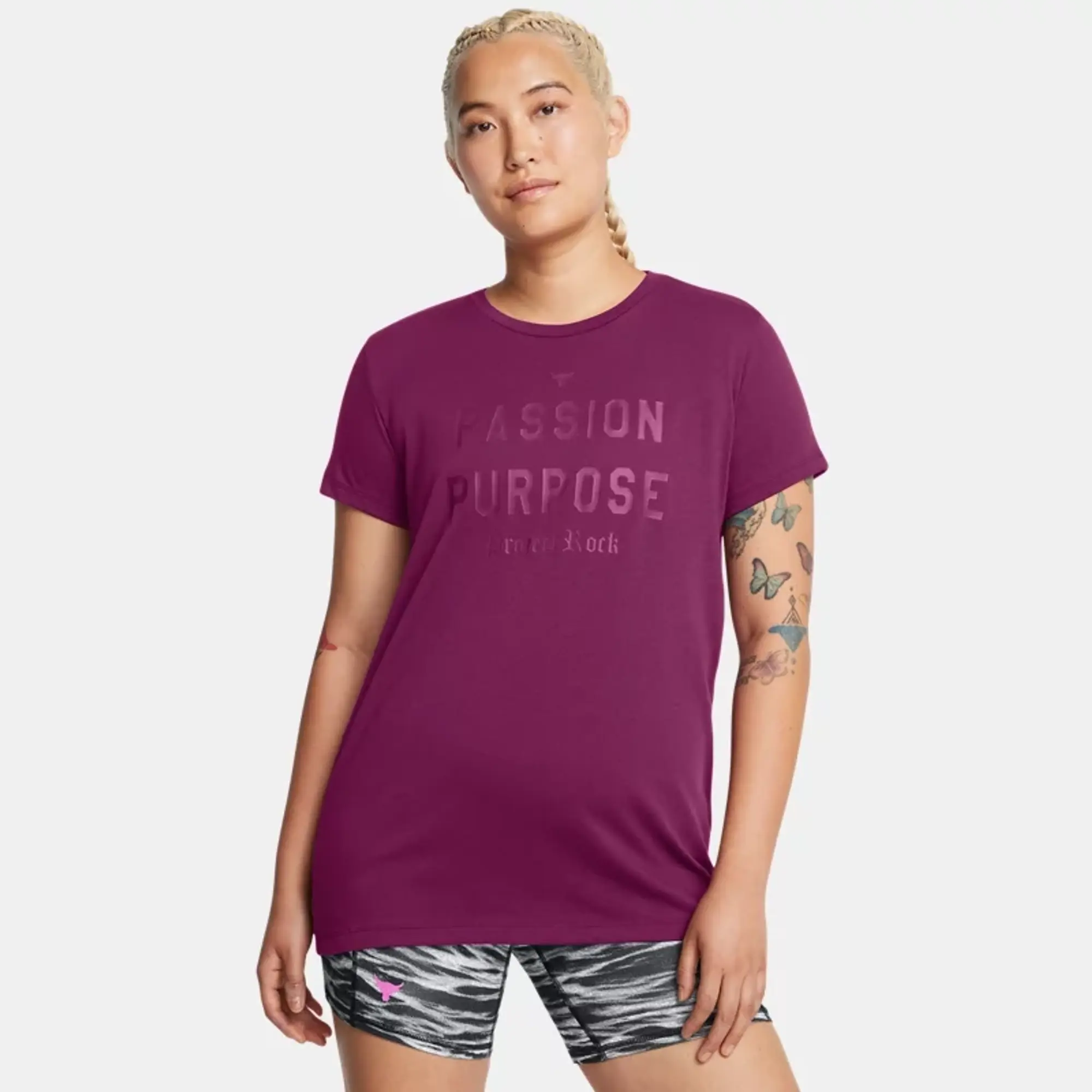 Under Armour Women's Project Rock Heavyweight Passion Short Sleeve Purple Gemini / Purple Gemini XS
