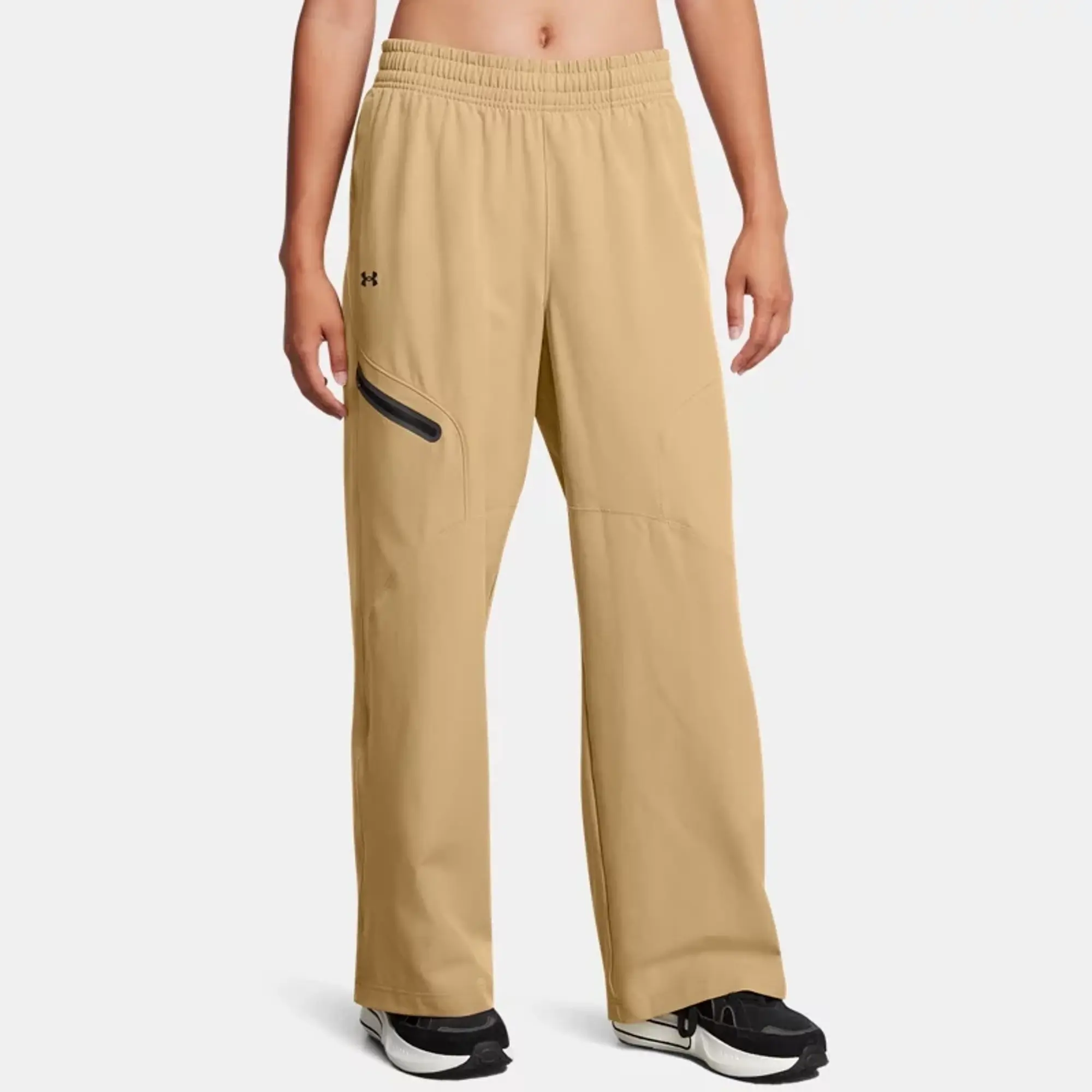 Women's  Under Armour  Unstoppable Woven Wide Leg Pants Camel / Black L