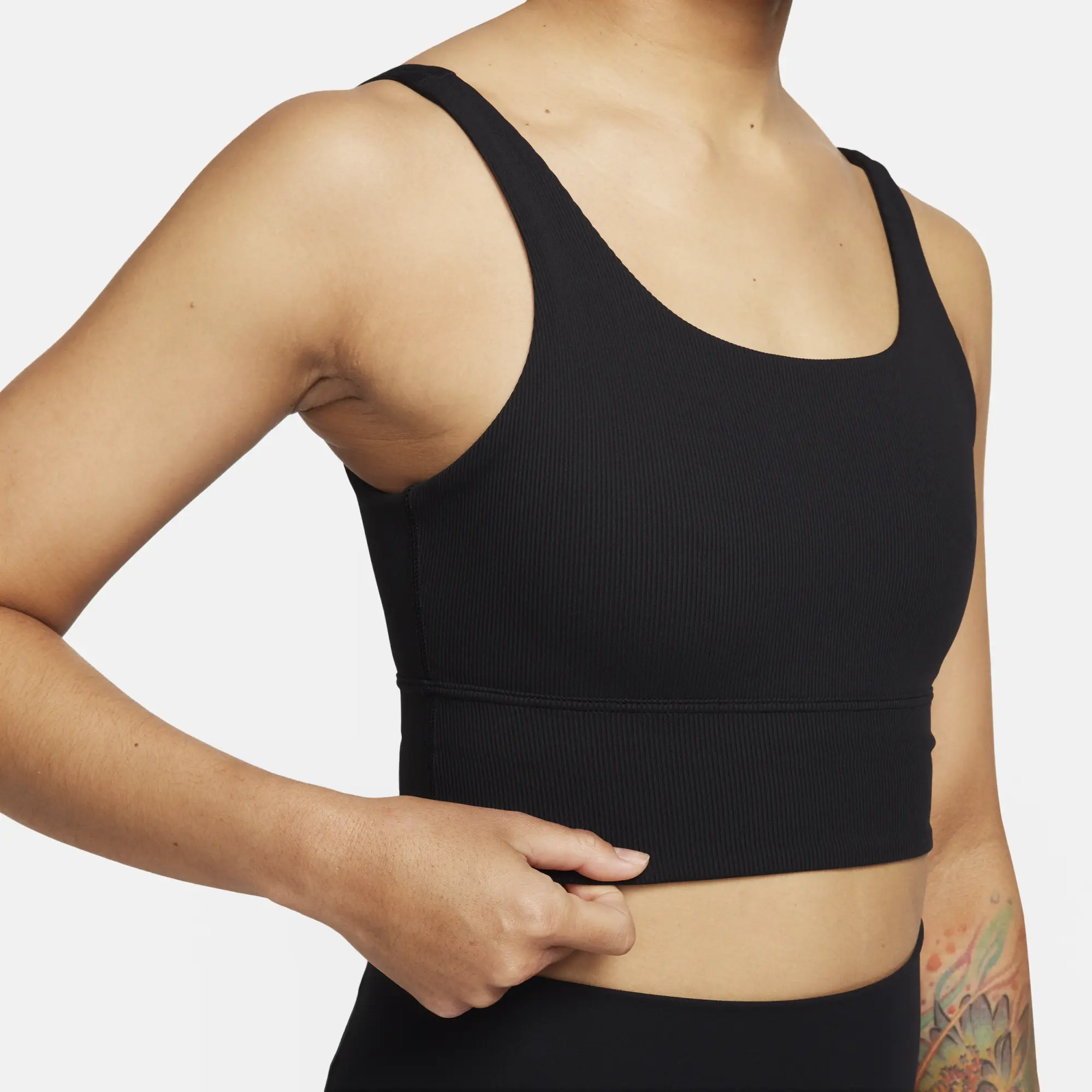 Nike Zenvy Rib Women's Light-Support Non-Padded Longline Sports Bra - Black - Recycled Nylon Minimum