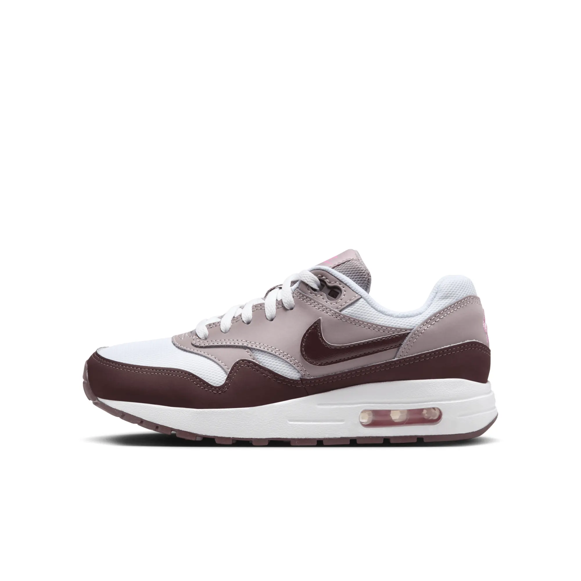 Nike white & burgundy air max 1 Girls Youth trainers