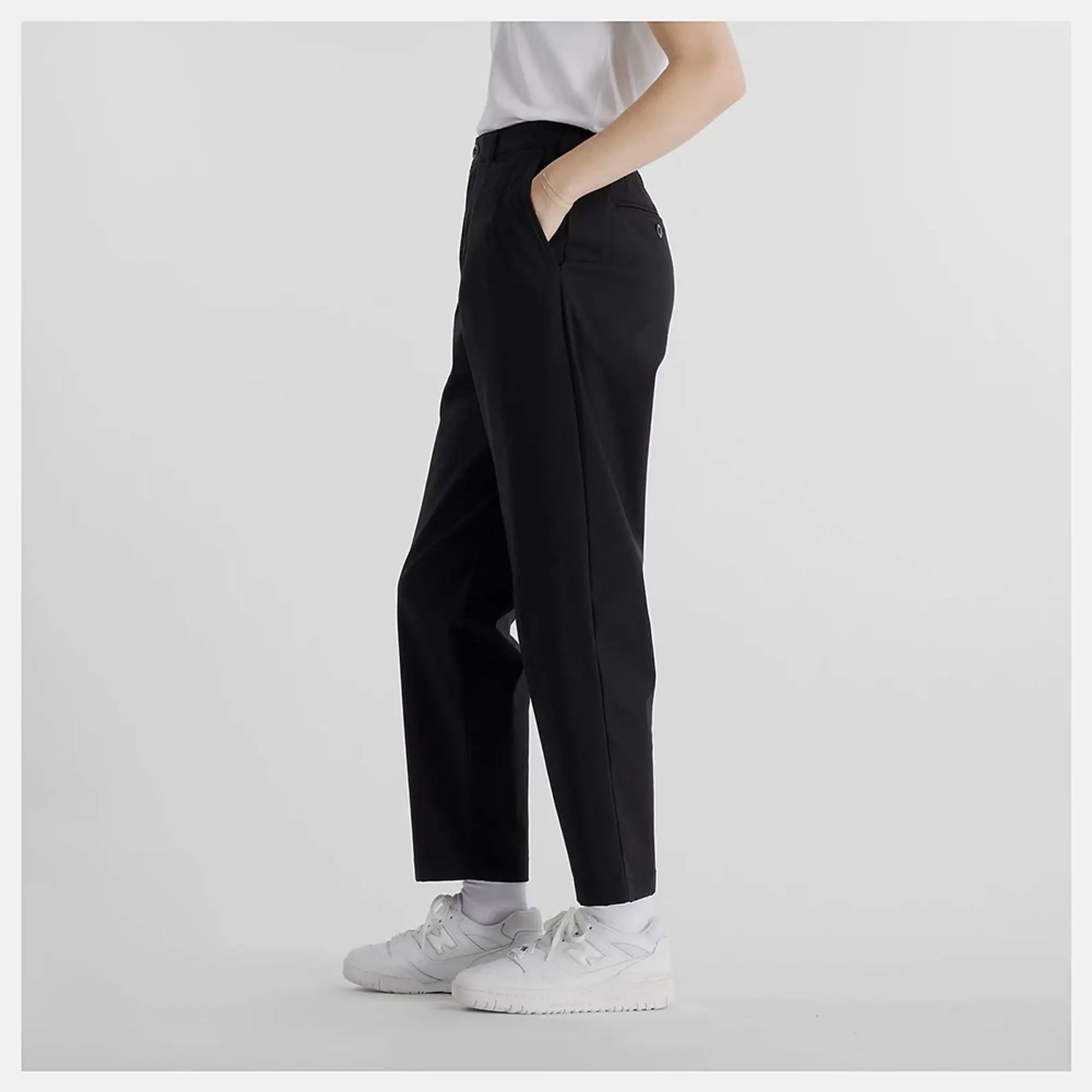 New Balance Women's Boylston Twill Tapered Pant in Black Cotton Twill