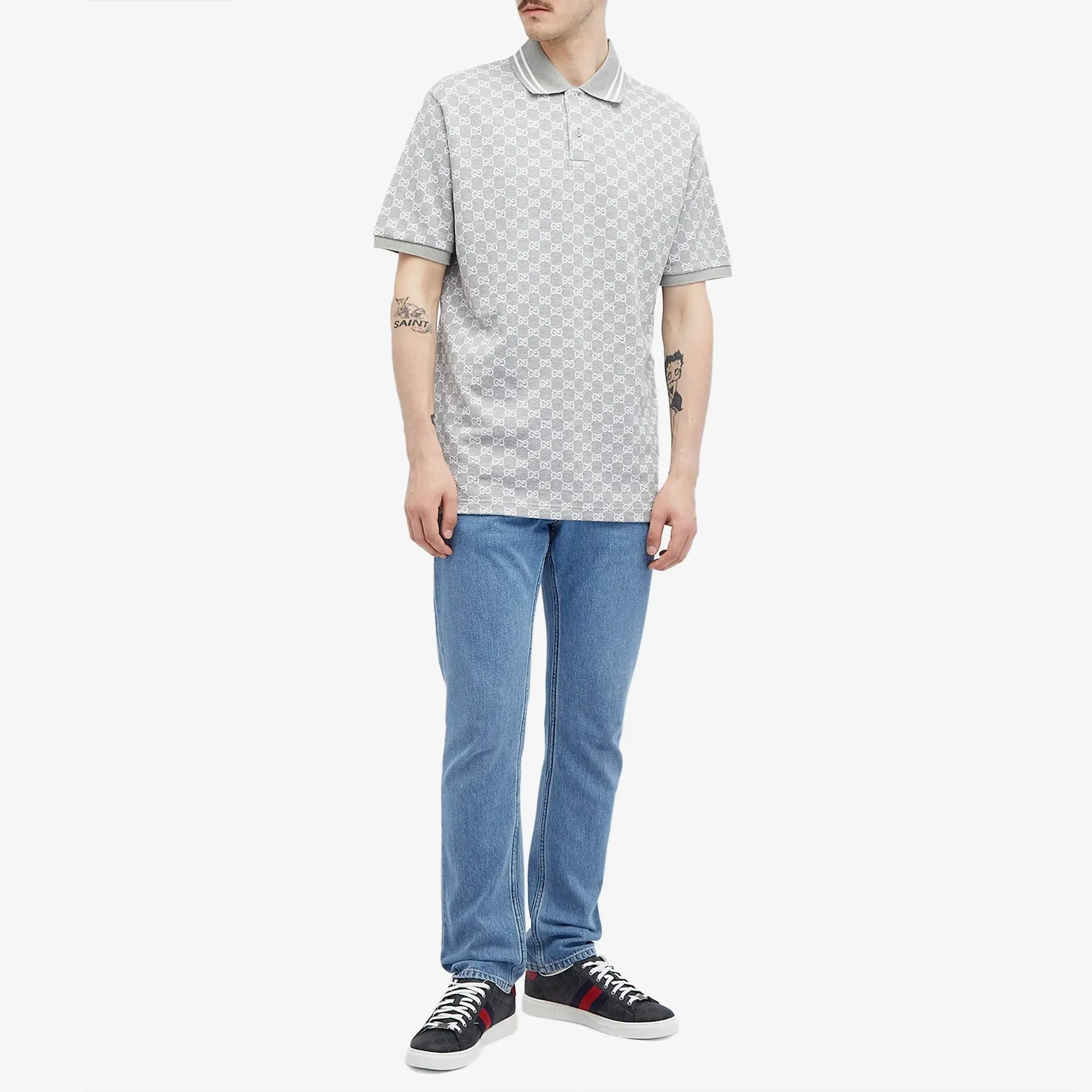 Gucci Men's GG Monogram Polo Grey Melange