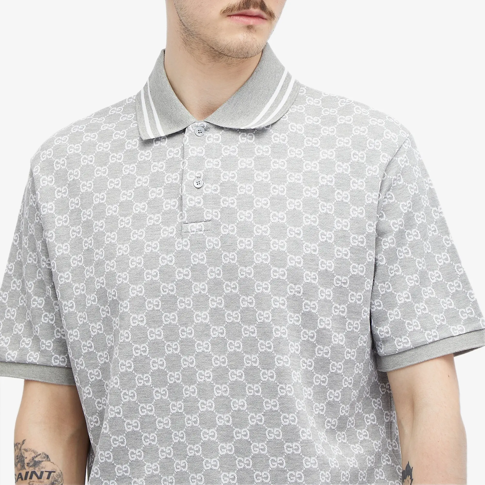 Gucci Men's GG Monogram Polo Grey Melange