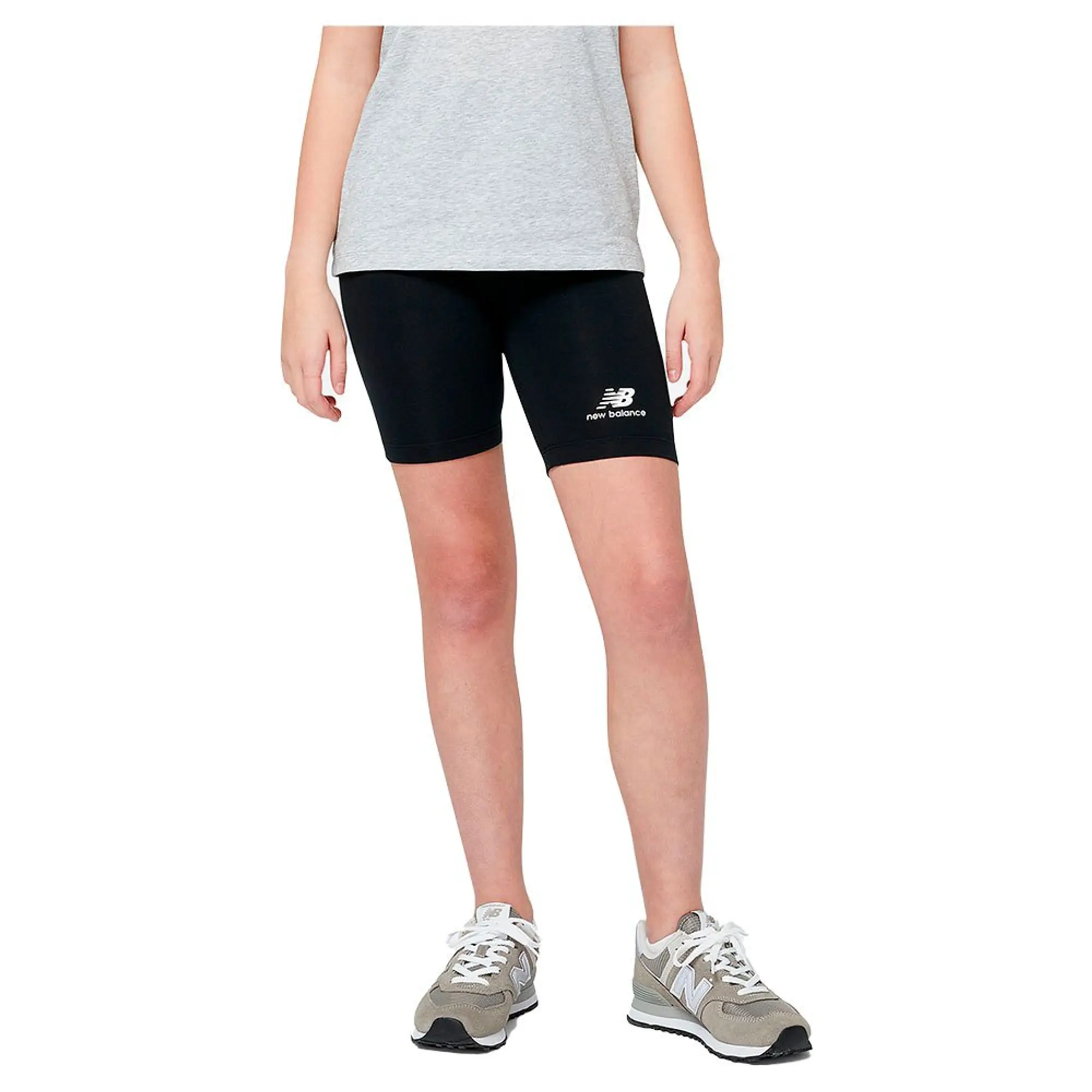 New Balance Kids' Essentials Stacked Logo Cotton Fitted Short in Black