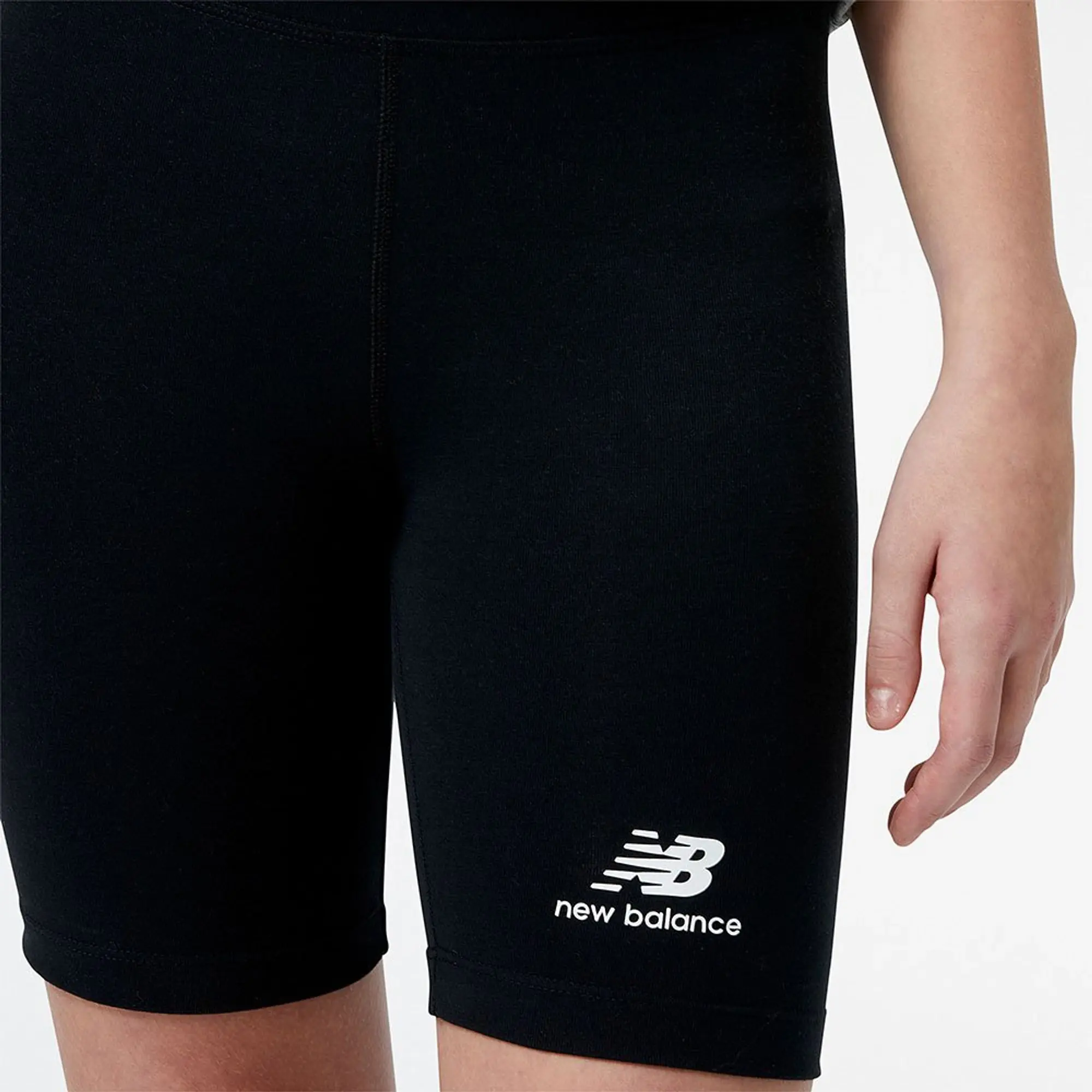 New Balance Kids' Essentials Stacked Logo Cotton Fitted Short in Black