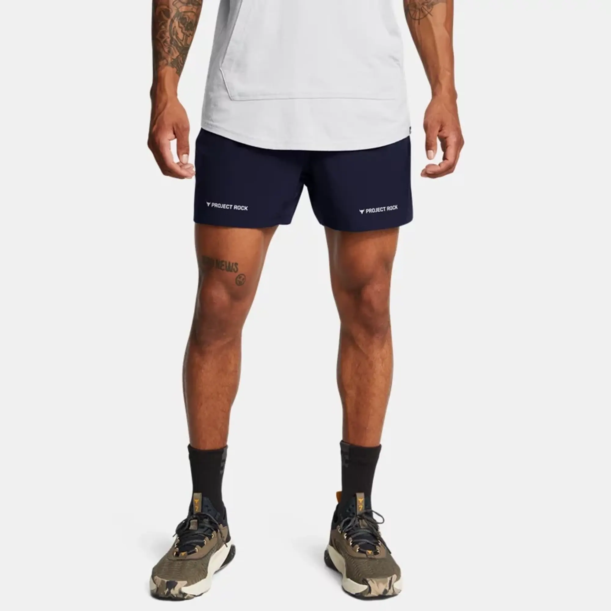 Under Armour Men's Project Rock Ultimate 5 Training Shorts Midnight Navy / Mod Gray M
