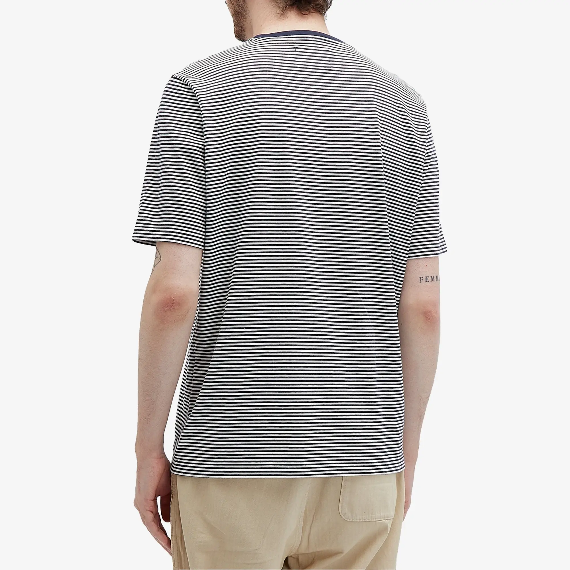 Folk Men's Stripe T-Shirt Navy / Ecru