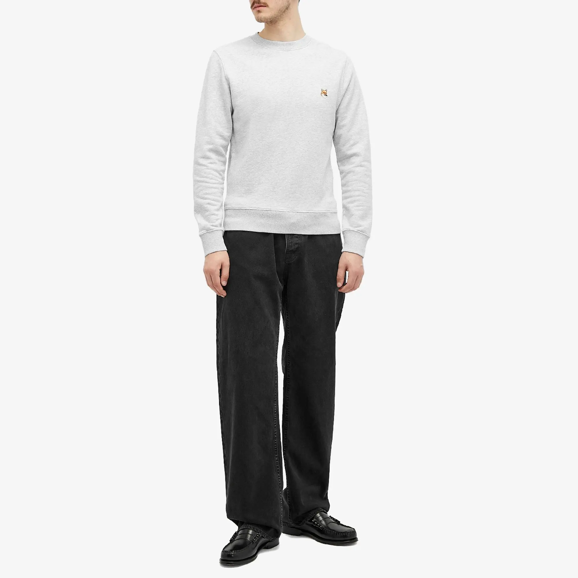 Maison Kitsuné Maison Kitsune Fox Head Patch Crew Sweat Light Grey Melange
