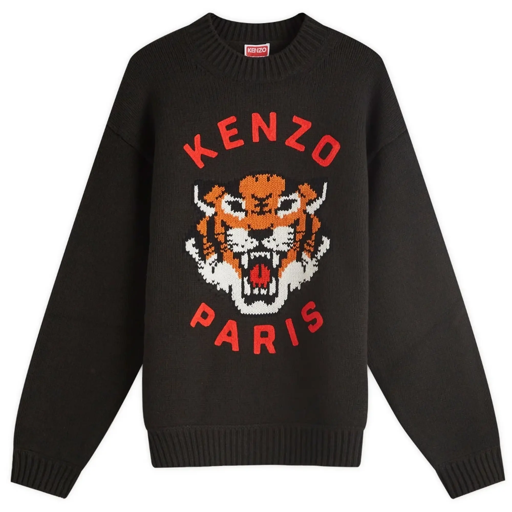 Kenzo Men s Lucky Tiger Knit Crew Black FE68PU4773LH 99J FOOTY.COM