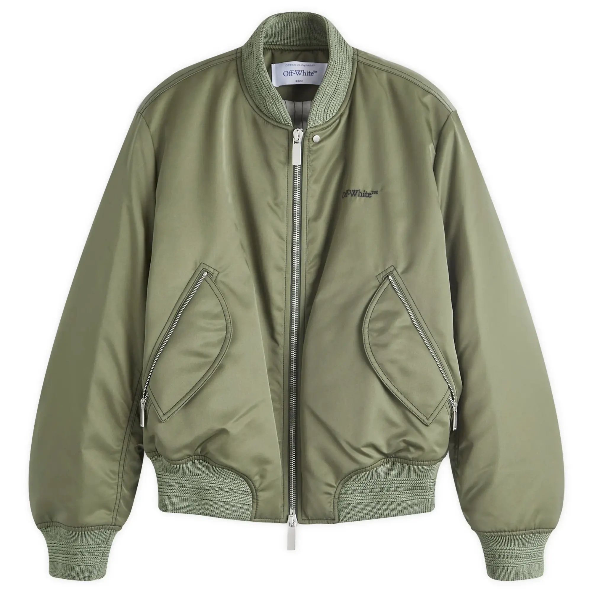 Off-White Men's Contrast Stitch Nylon Bomber Jacket Green