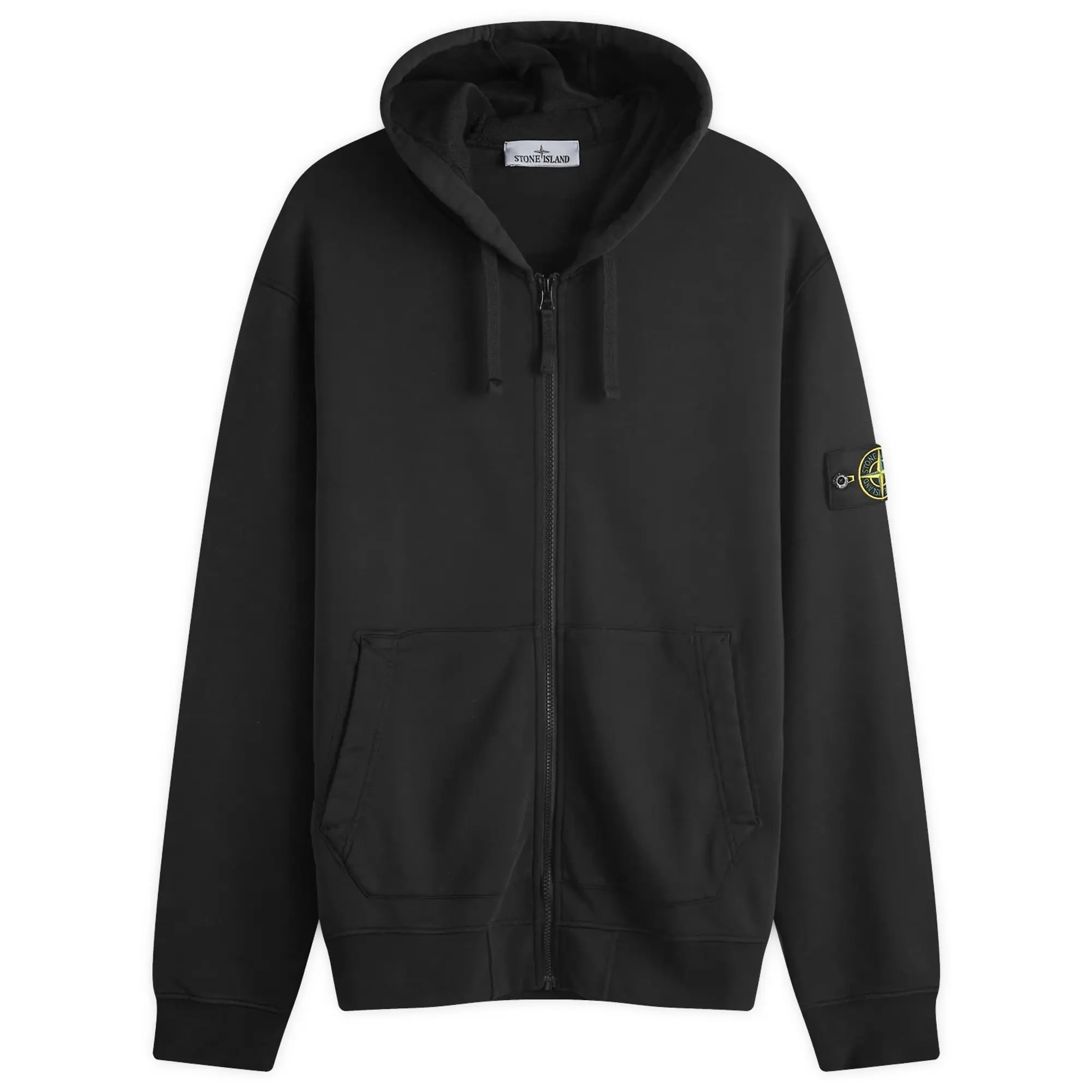 Stone Island Men's Cotton Fleece Garment Dyed Zip Hoodie Black