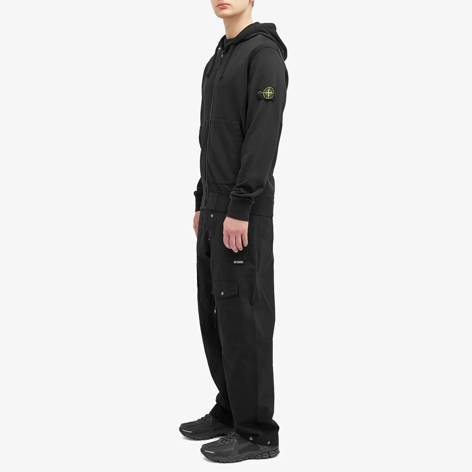 Stone Island Men's Cotton Fleece Garment Dyed Zip Hoodie Black