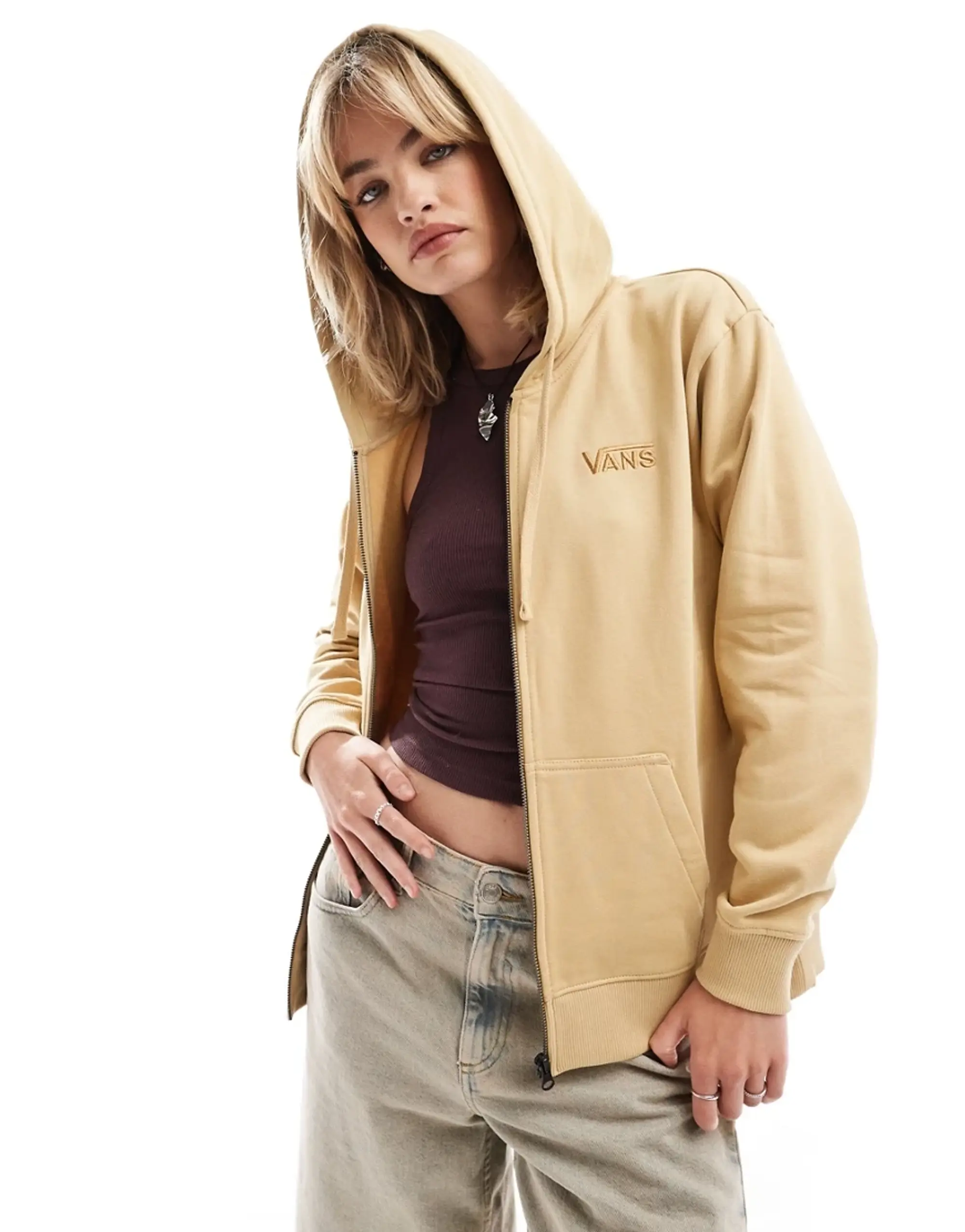 Vans Drop V Full Zip Hoodie In Mustard Exclusive At Asos Brown VN000EVGYUU1 FOOTY.COM