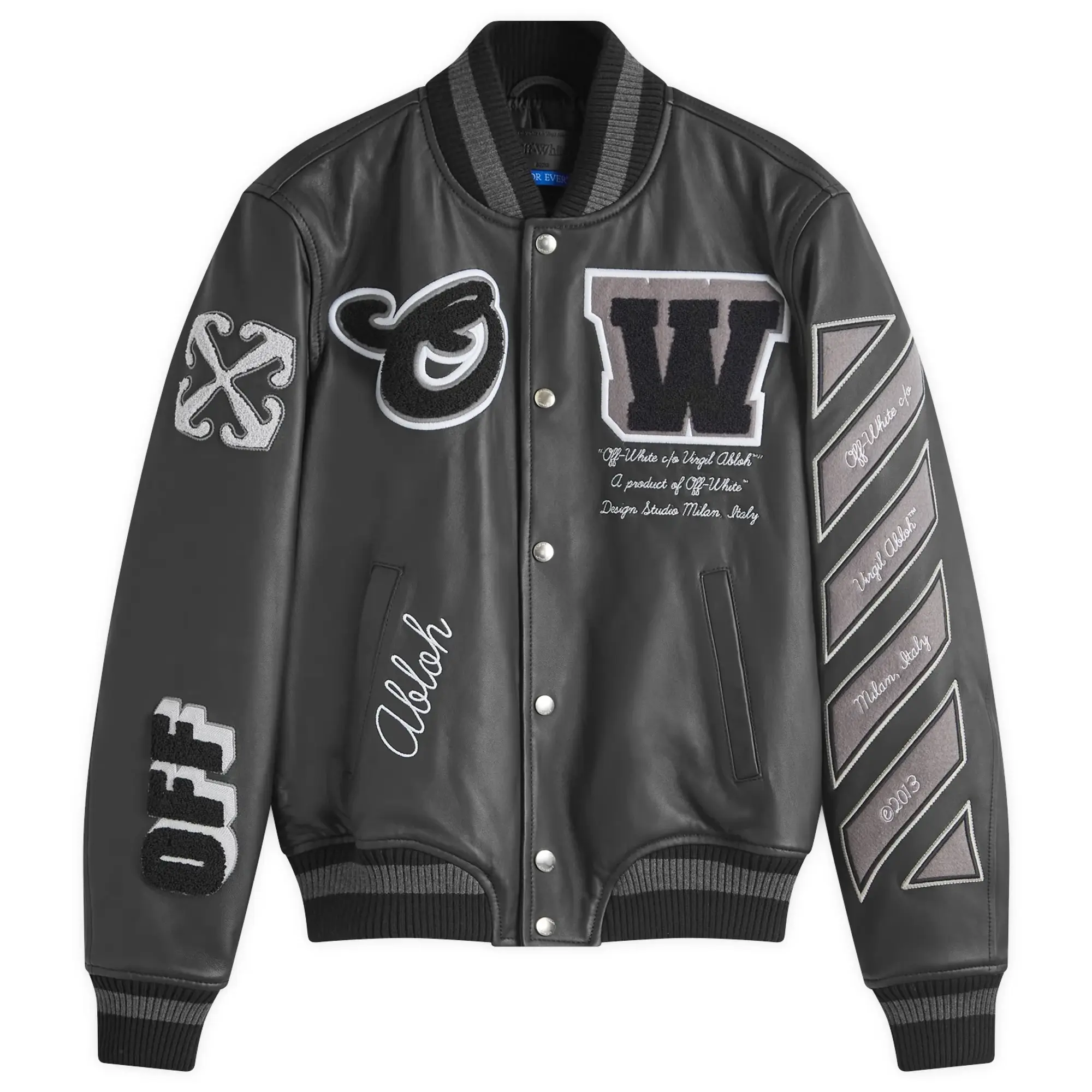 Off-White Men's Leather Varsity Jacket Black