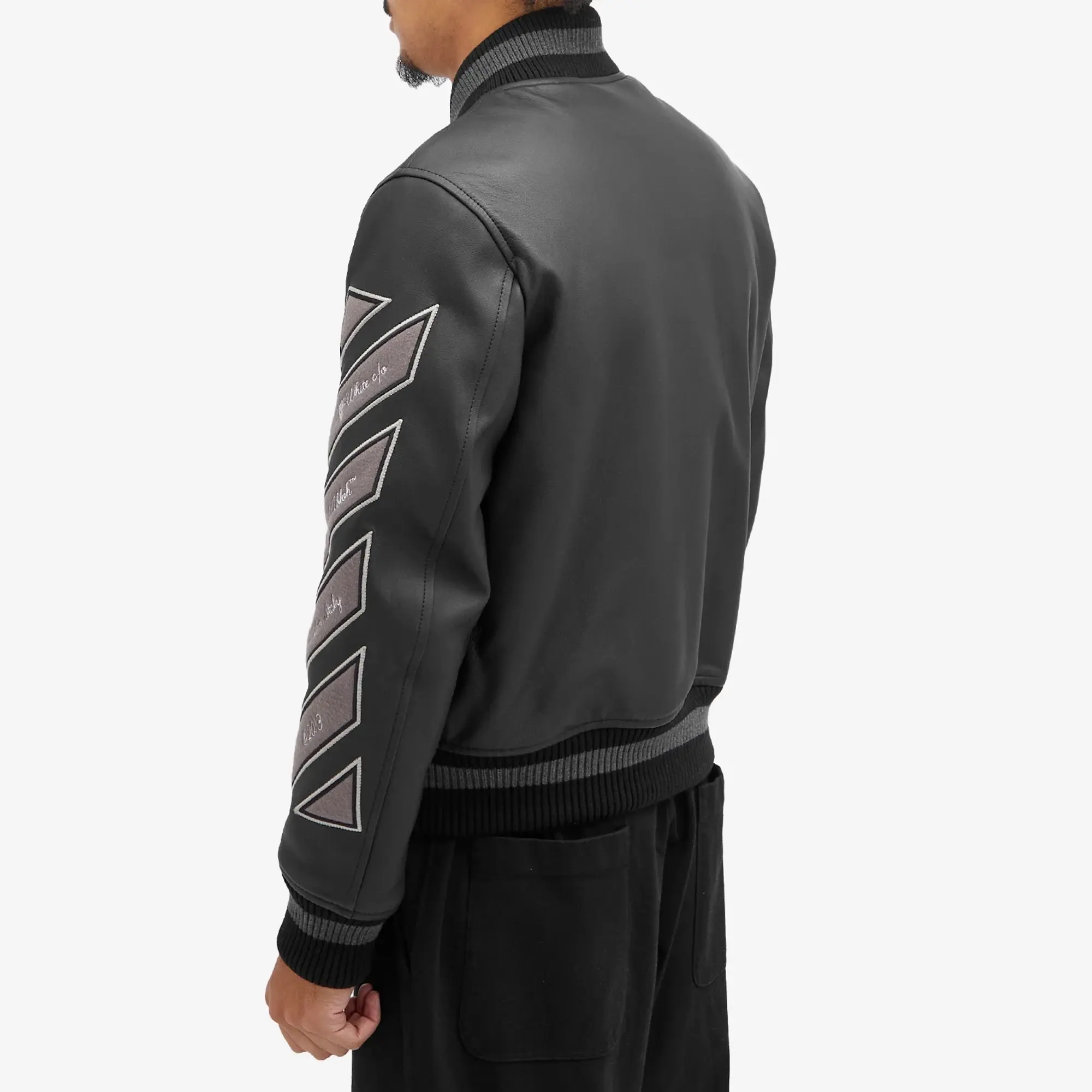 Off-White Men's Leather Varsity Jacket Black