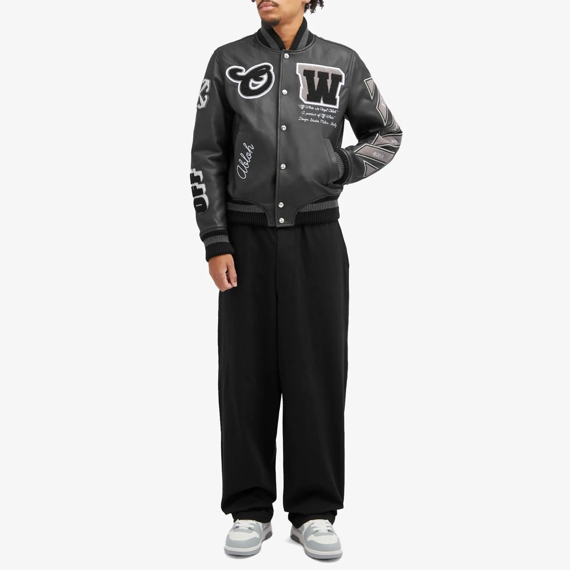 Off-White Men's Leather Varsity Jacket Black