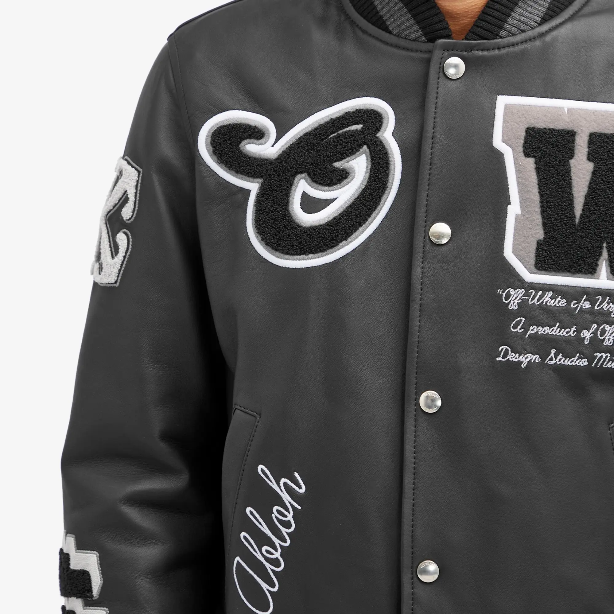 Off-White Men's Leather Varsity Jacket Black