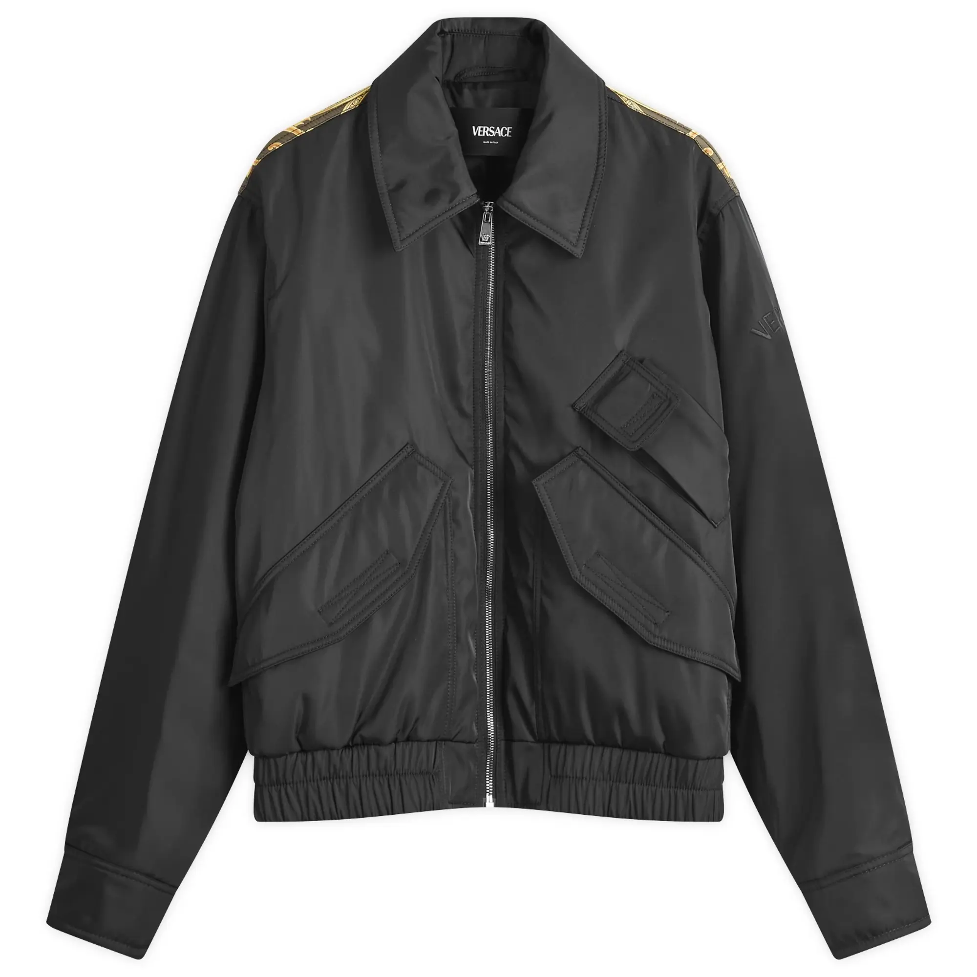 Versace Men's Technical Twill Bomber Jacket Black Dark Olive Gold