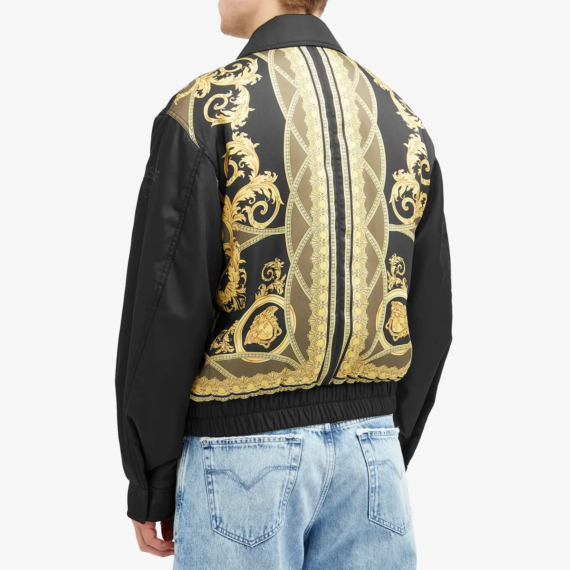 Versace Men's Technical Twill Bomber Jacket Black Dark Olive Gold