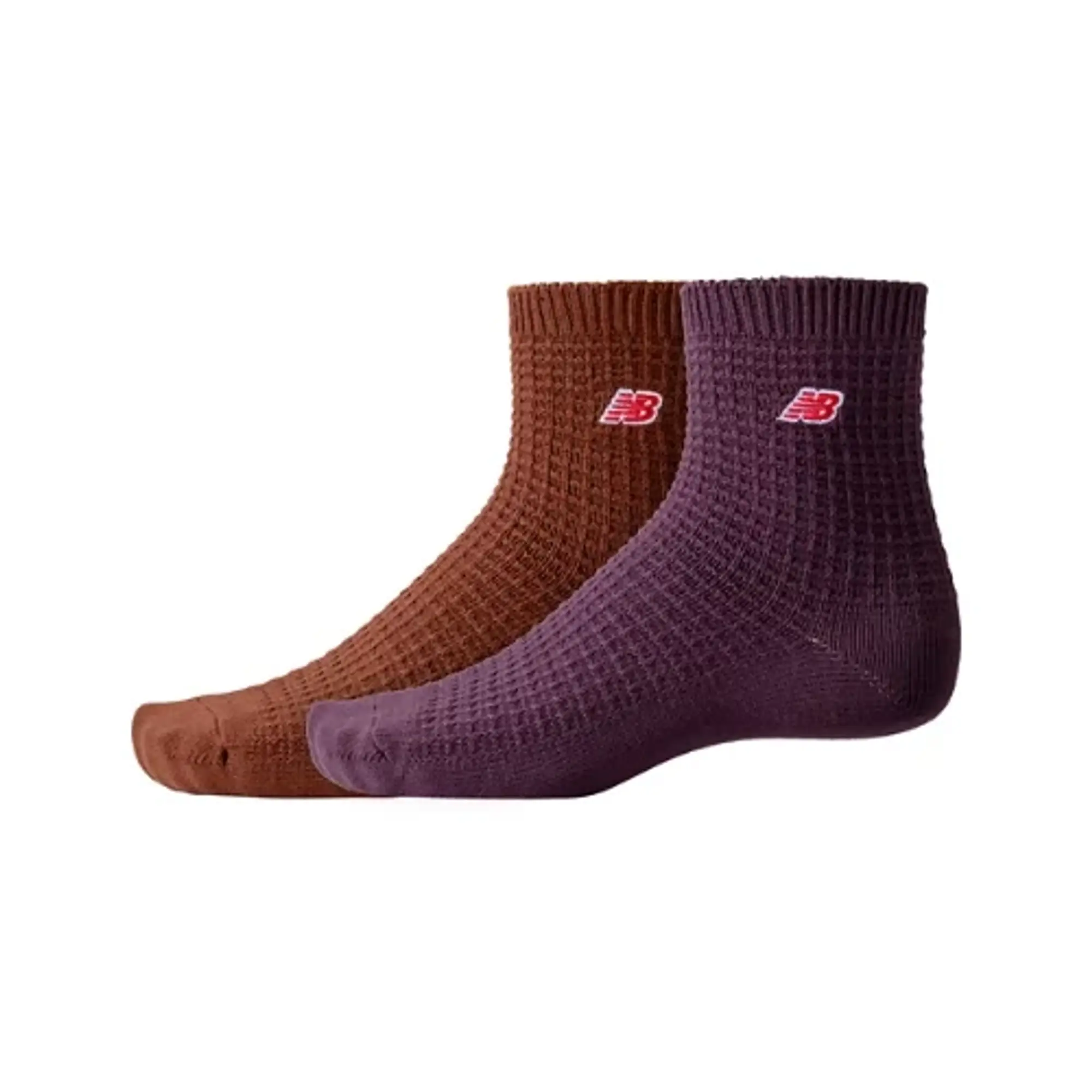 New Balance Waffle Knit Ankle Socks 2 Pack Men Socks Brown|Purple