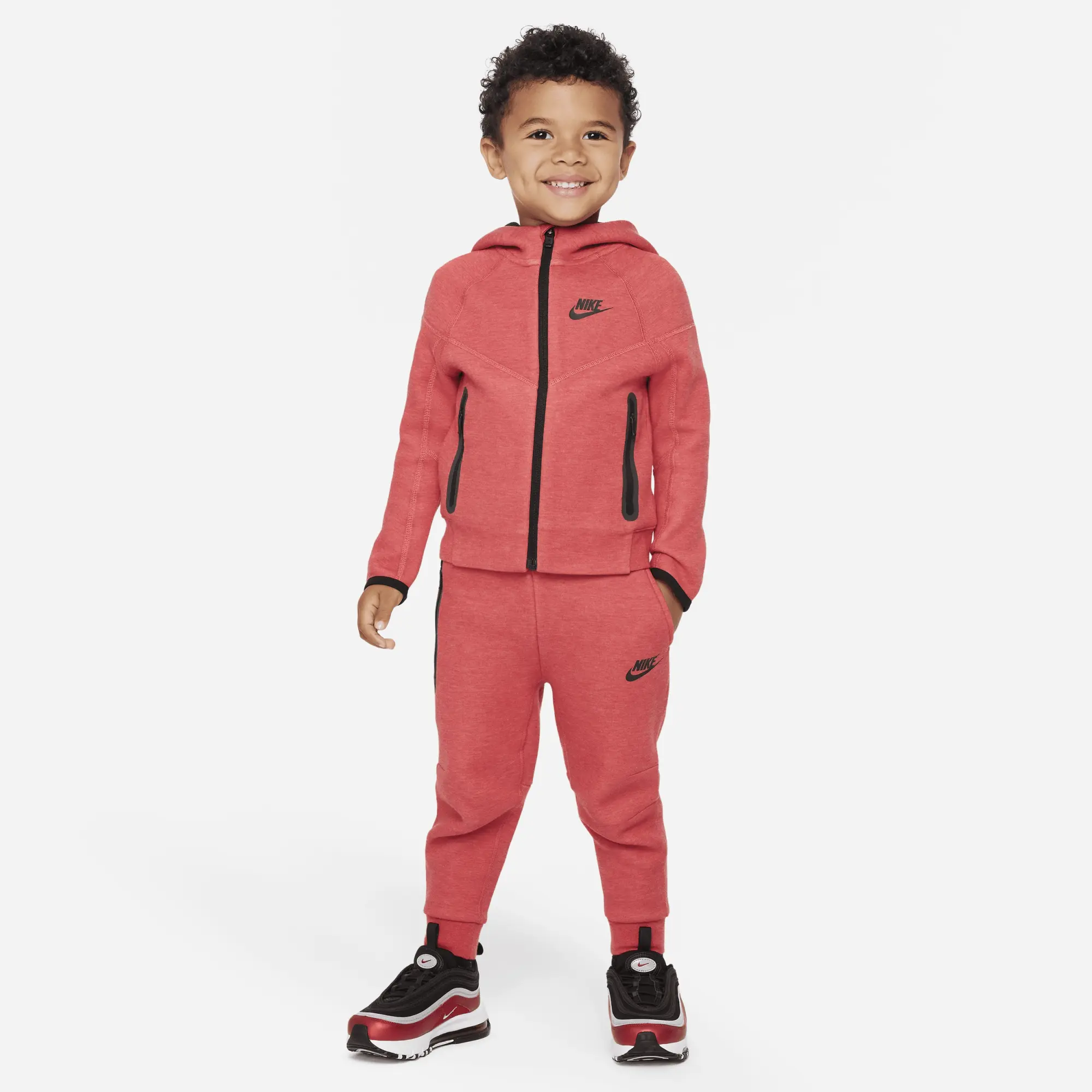 Nike Sportswear Tech Fleece Full Zip Set Toddler 2 Piece Hoodie Set Red Cotton FV3400 606 FOOTY.COM