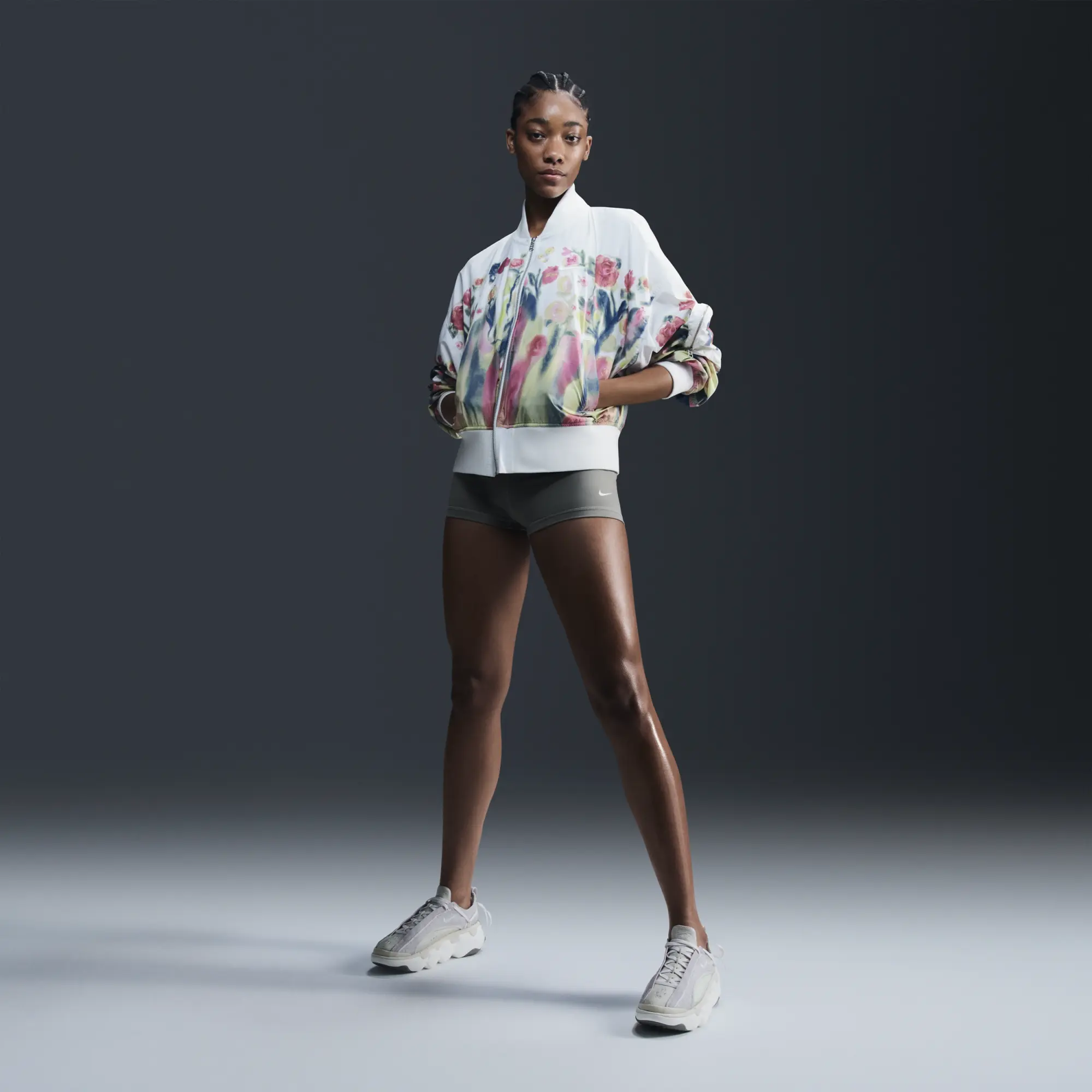 Nike Women's Sportswear Artist Collection Bomber Jacket - Sail/Floral - L - White - Size: Large