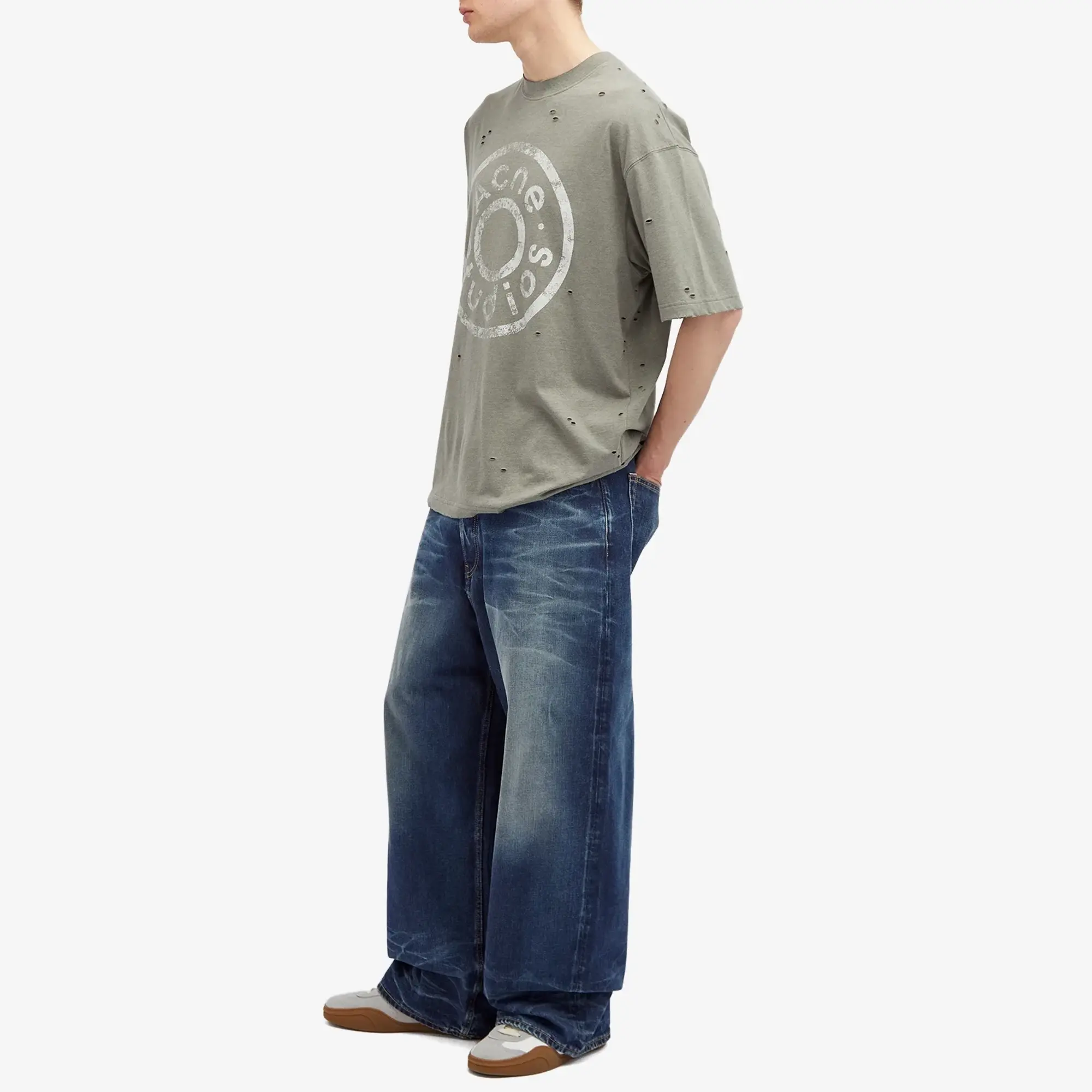 Acne Studios Exford Button Logo T-Shirt - Moss Green