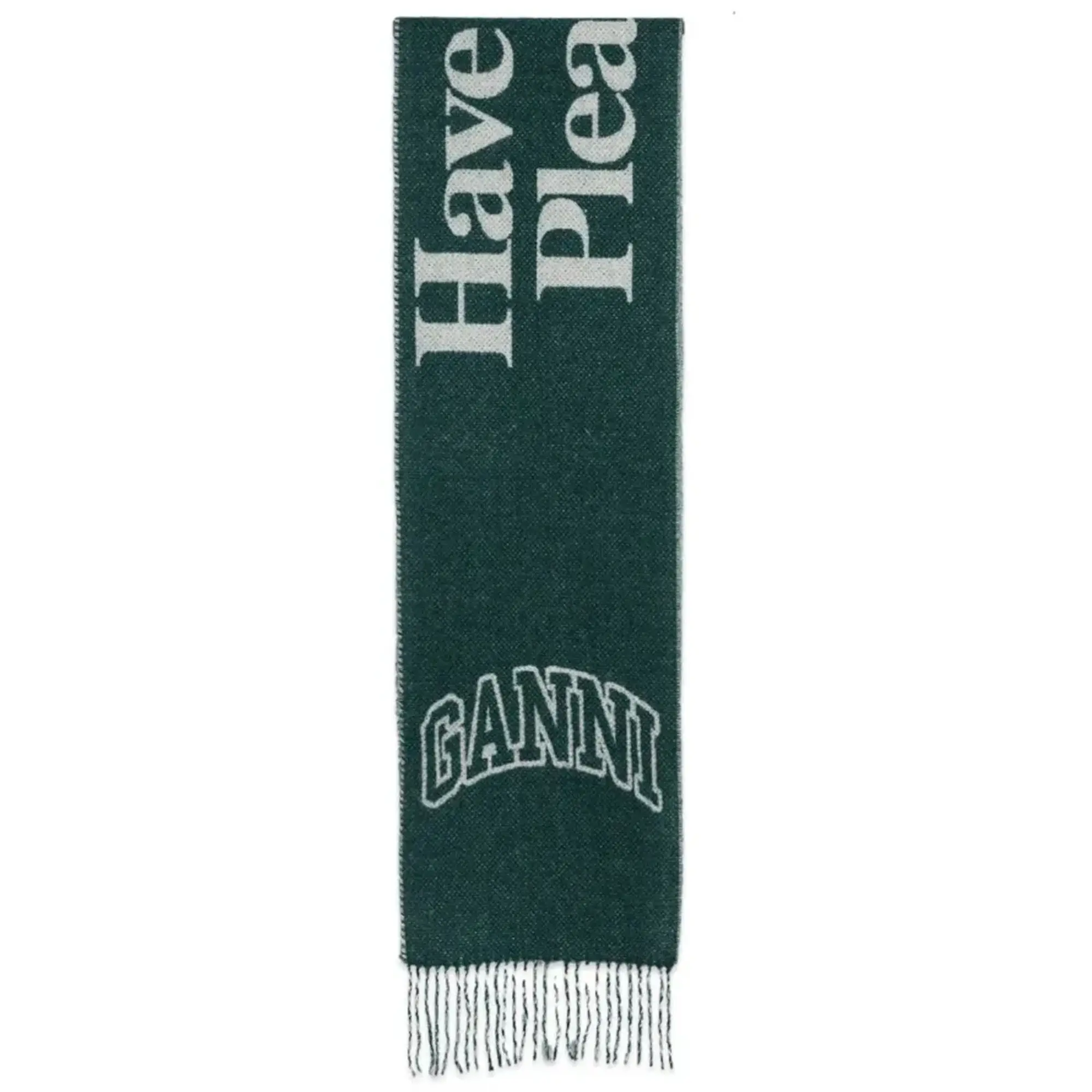 GANNI Women's Narrow Scarf Please Recycle Forest Night