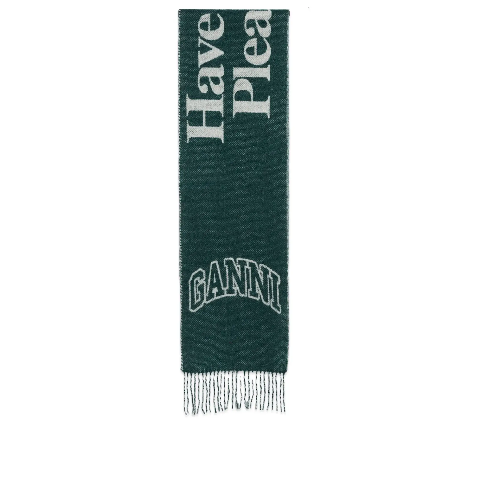 GANNI Women's Narrow Scarf Please Recycle Forest Night