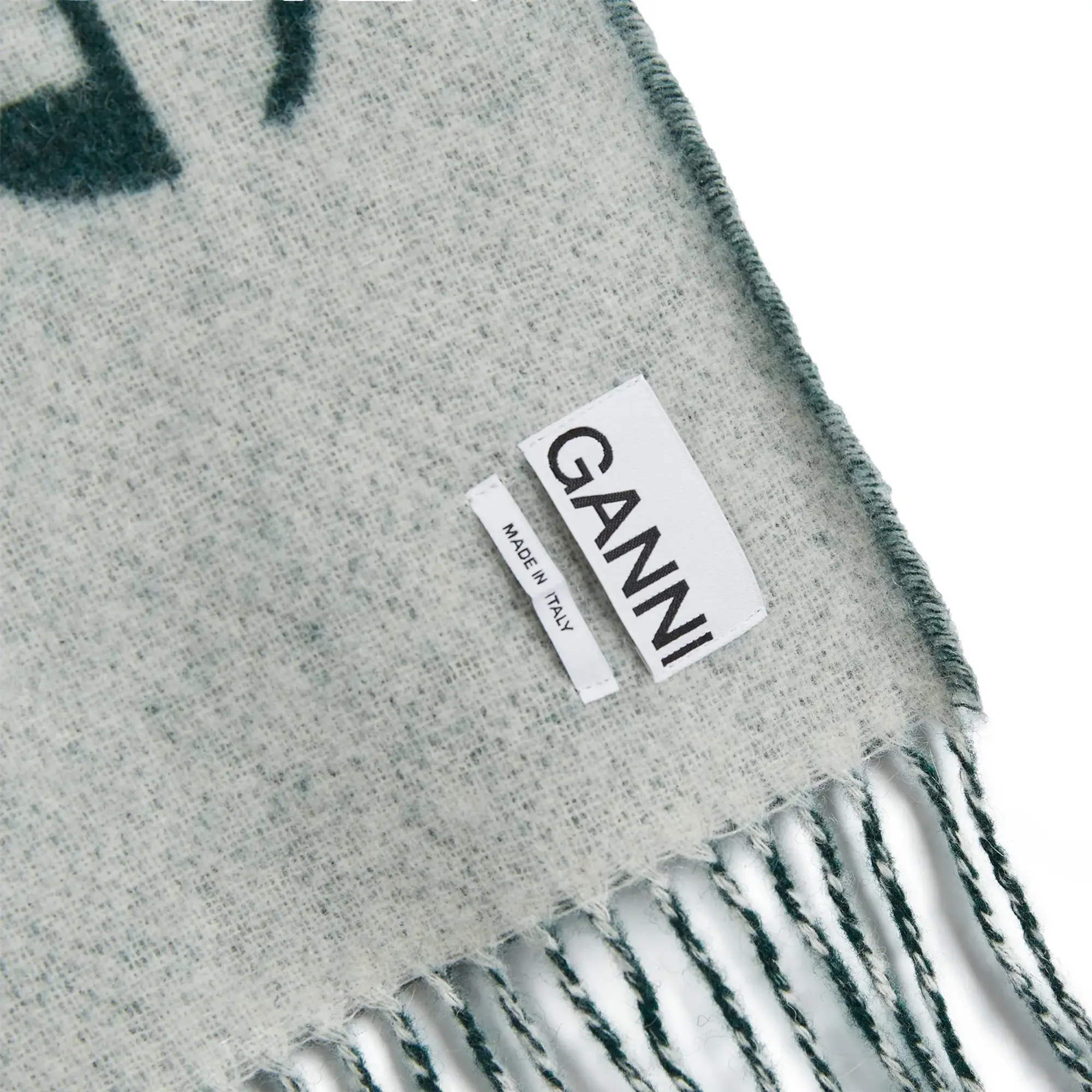 GANNI Women's Narrow Scarf Please Recycle Forest Night
