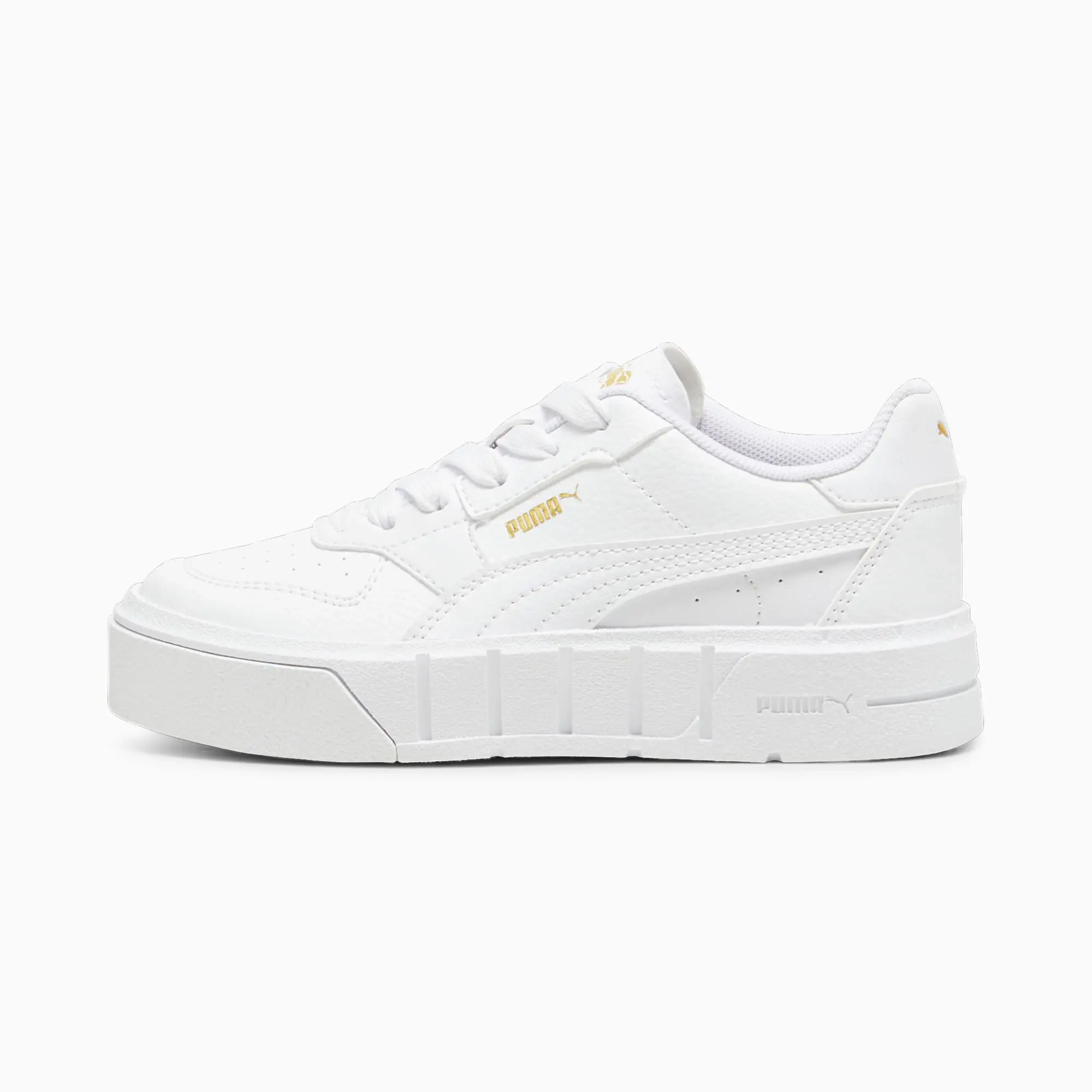 PUMA Cali Court Kids' Leather Sneakers, White/Gold