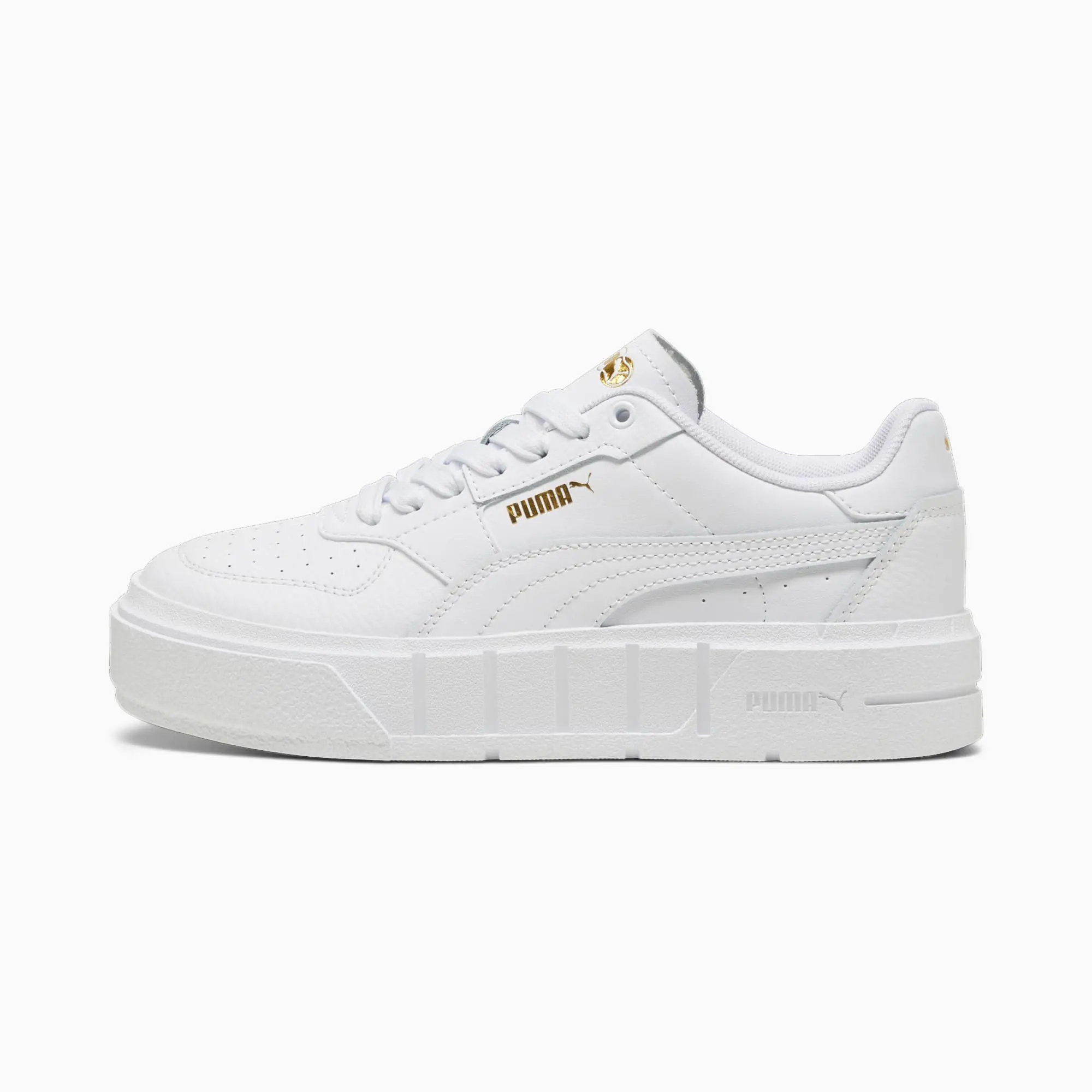 PUMA Cali Court Youth Leather Sneakers, White/Gold