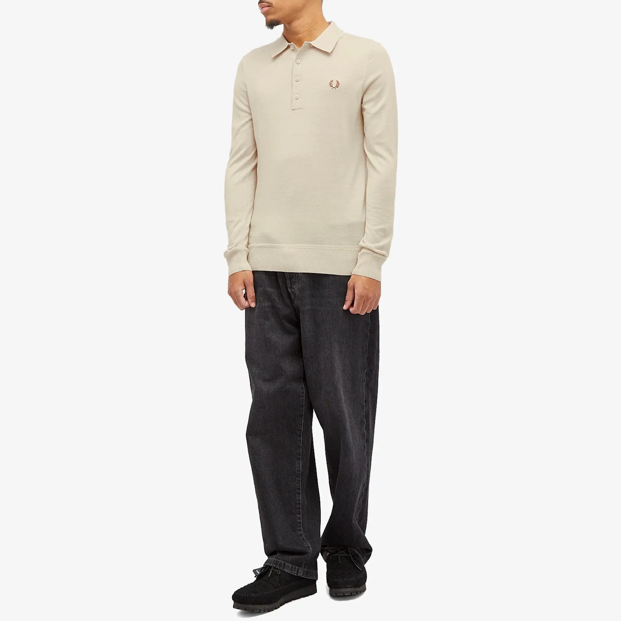 Fred Perry Men's Long Sleeve Knit Polo Oatmeal