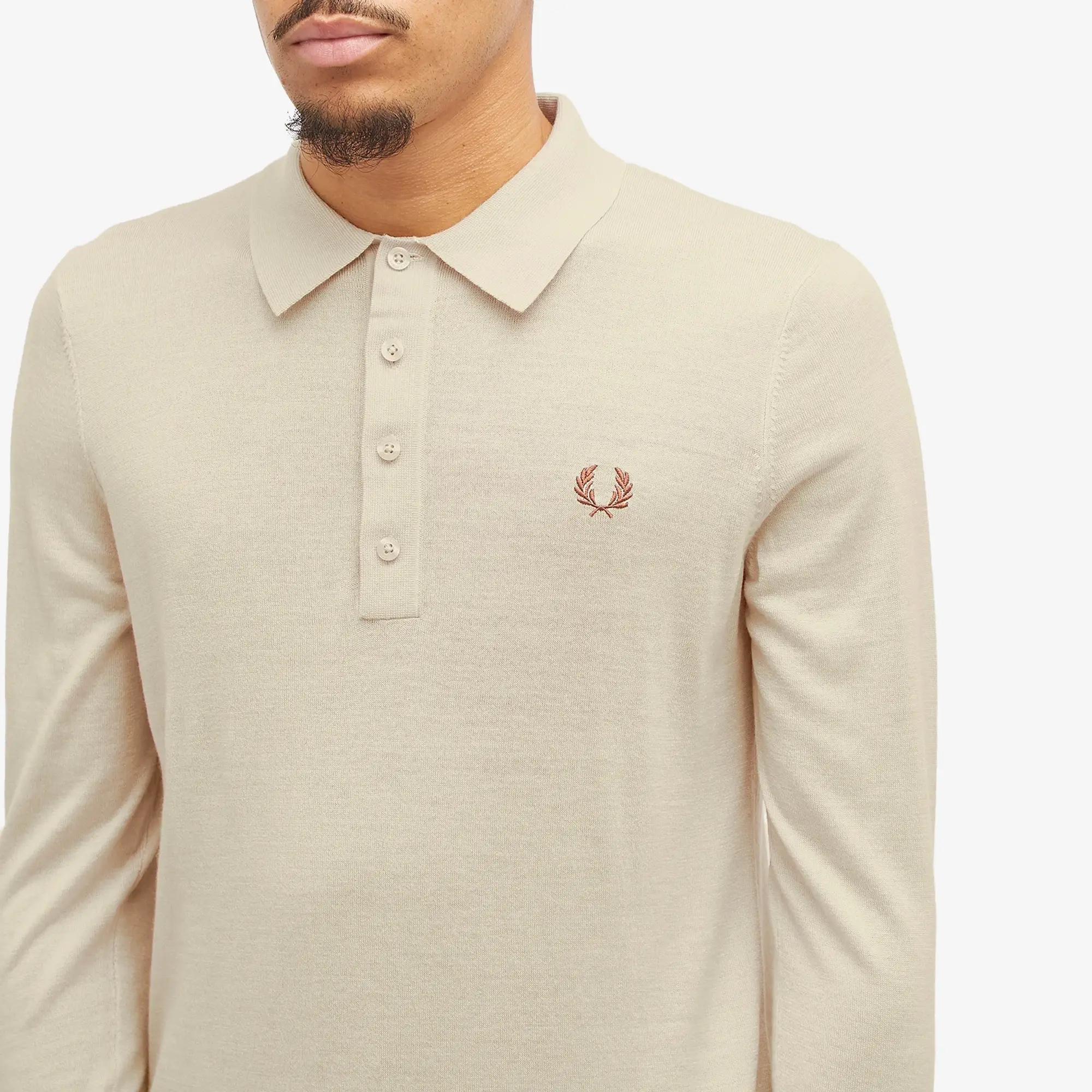 Fred Perry Men's Long Sleeve Knit Polo Oatmeal