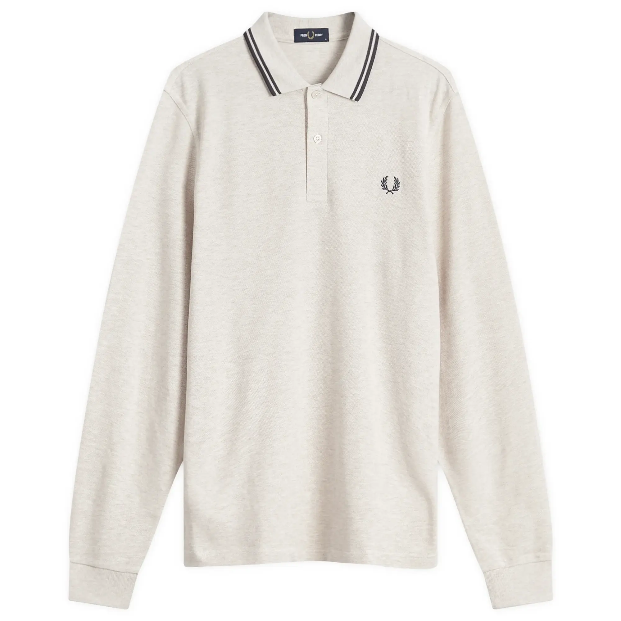 Fred Perry Men's Long Sleeve Twin Tipped Polo Porridge Marl/Anchor Grey